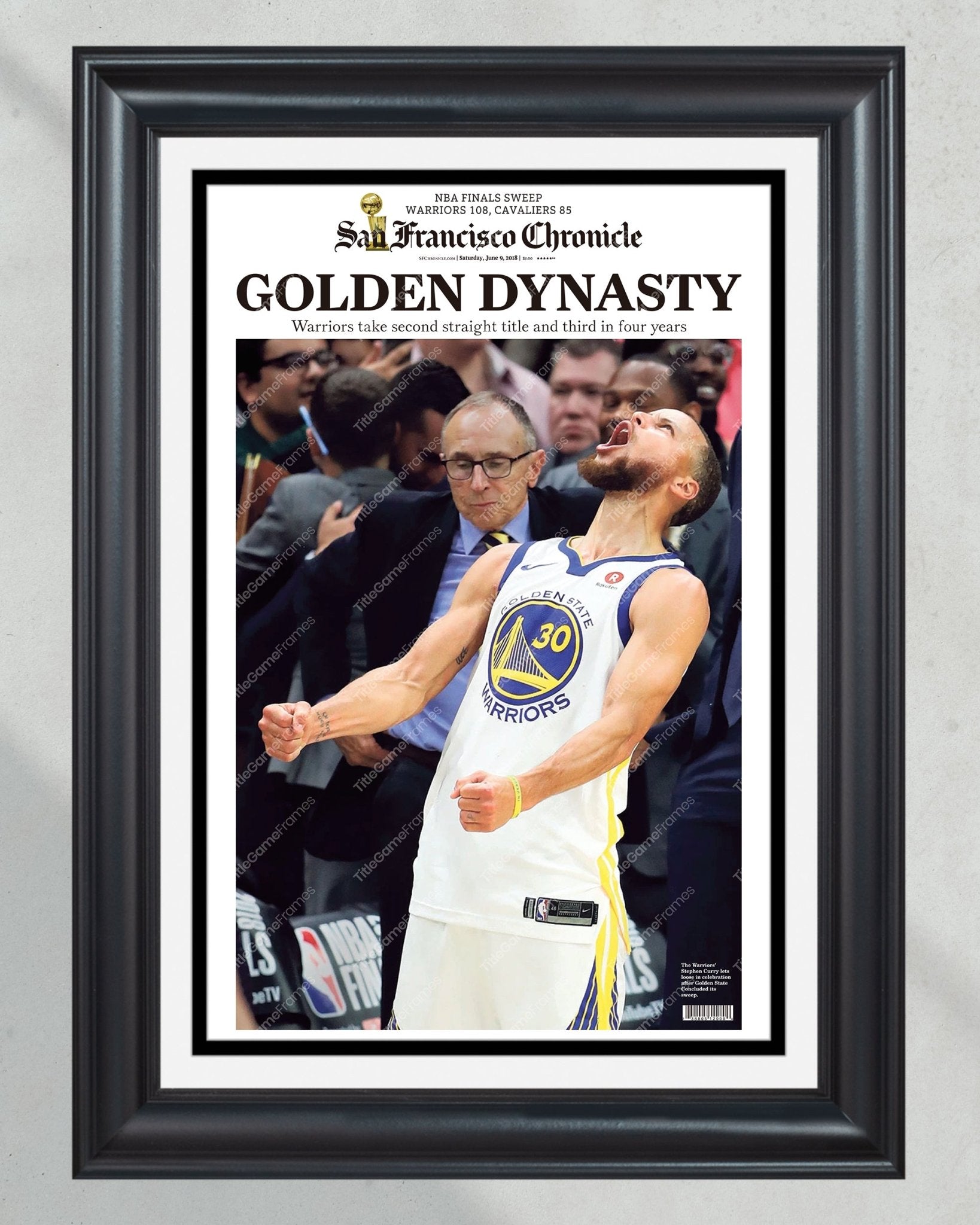 2018 Golden State Warriors NBA Champions Framed Newspaper Front Page Print Steph Curry - TitleGameFrames.com