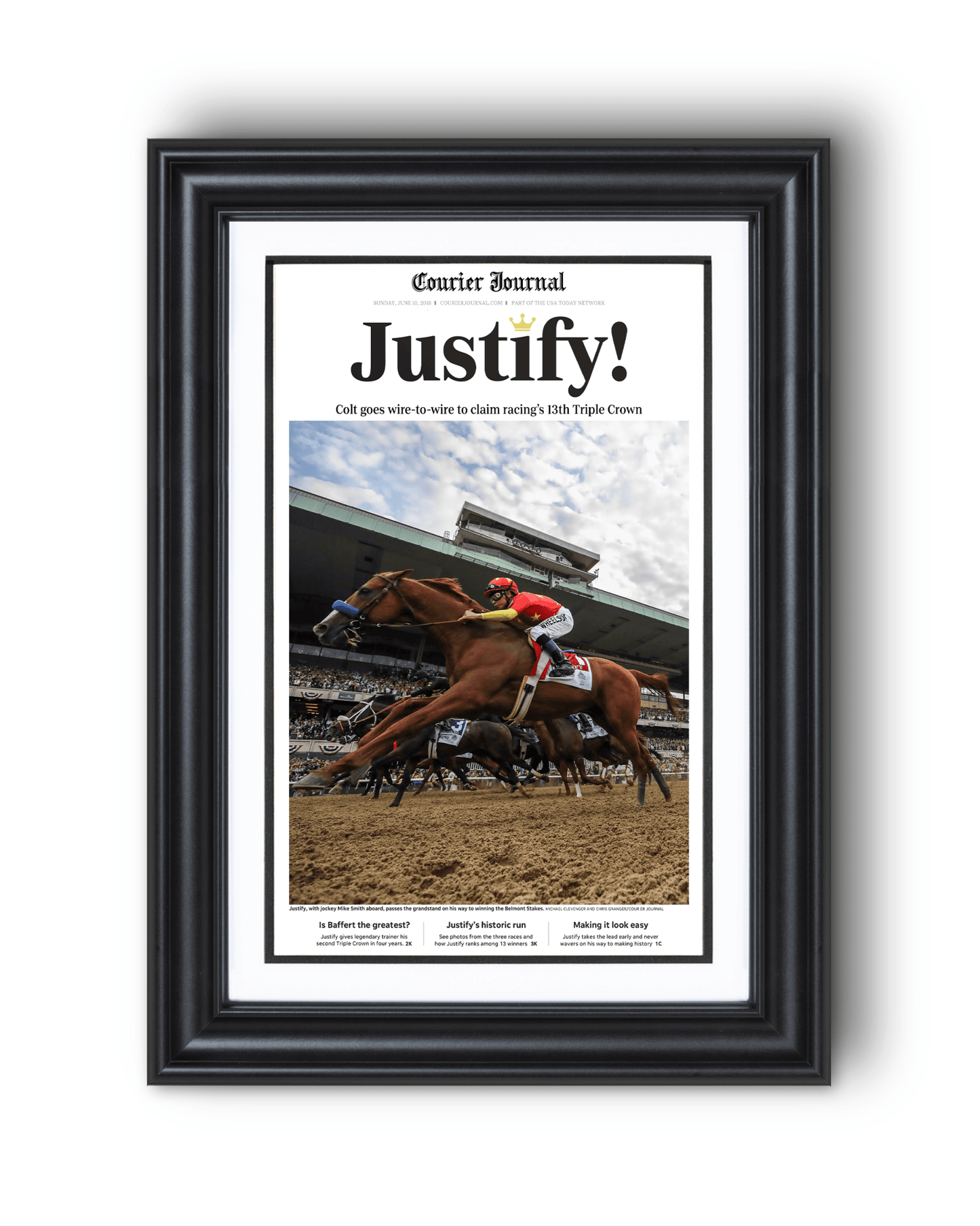 2018 Kentucky Derby "Justify!" Winner Framed Front Page Newspaper - TitleGameFrames.com
