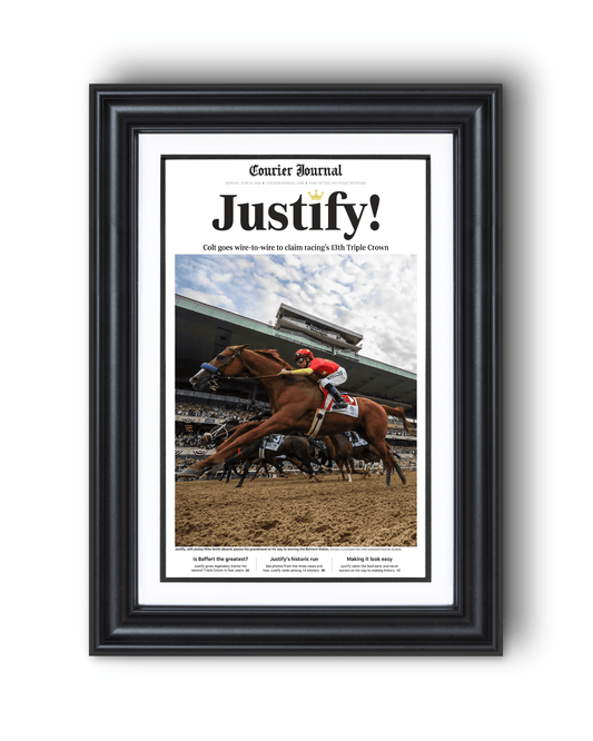 2018 Kentucky Derby "Justify!" Winner Framed Front Page Newspaper - TitleGameFrames.com
