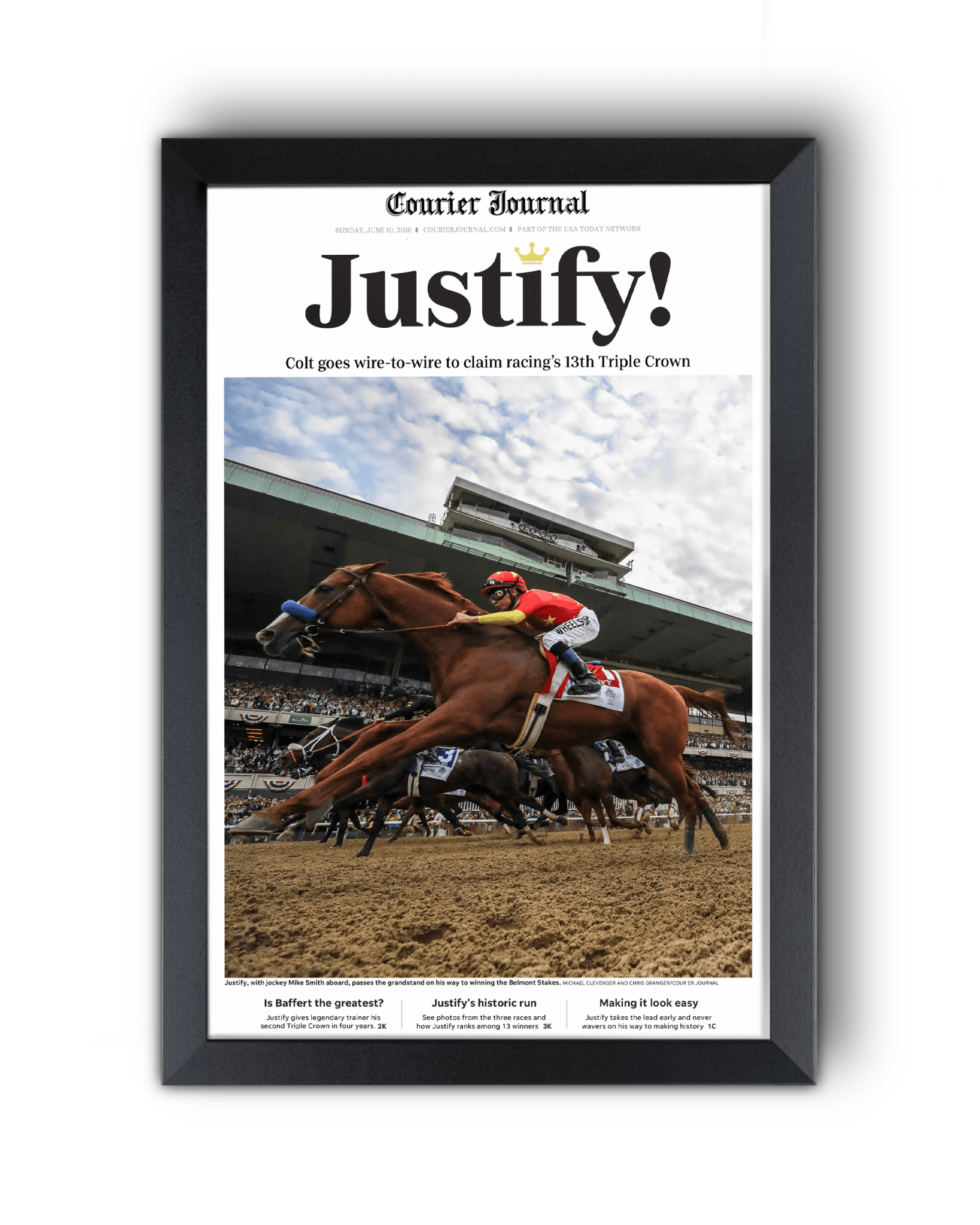 2018 Kentucky Derby "Justify!" Winner Framed Front Page Newspaper - TitleGameFrames.com