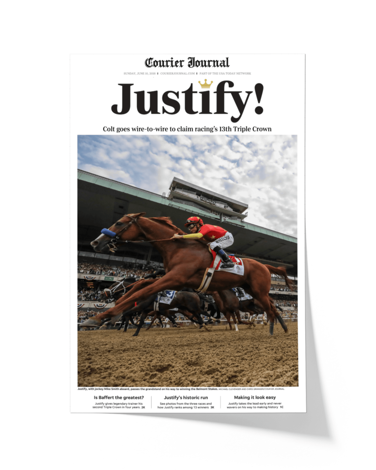 2018 Kentucky Derby "Justify!" Winner Framed Front Page Newspaper - TitleGameFrames.com