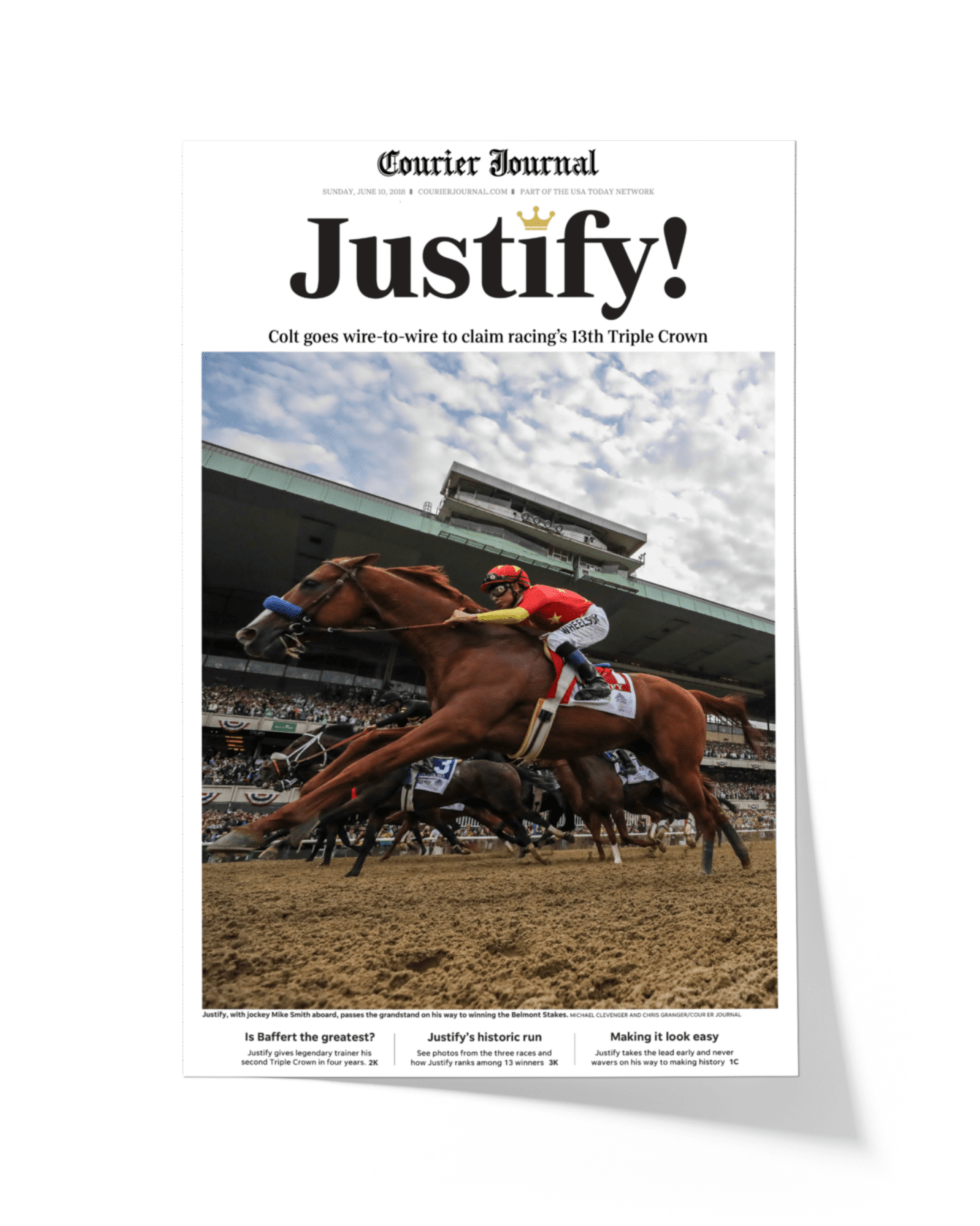 2018 Kentucky Derby "Justify!" Winner Framed Front Page Newspaper - TitleGameFrames.com