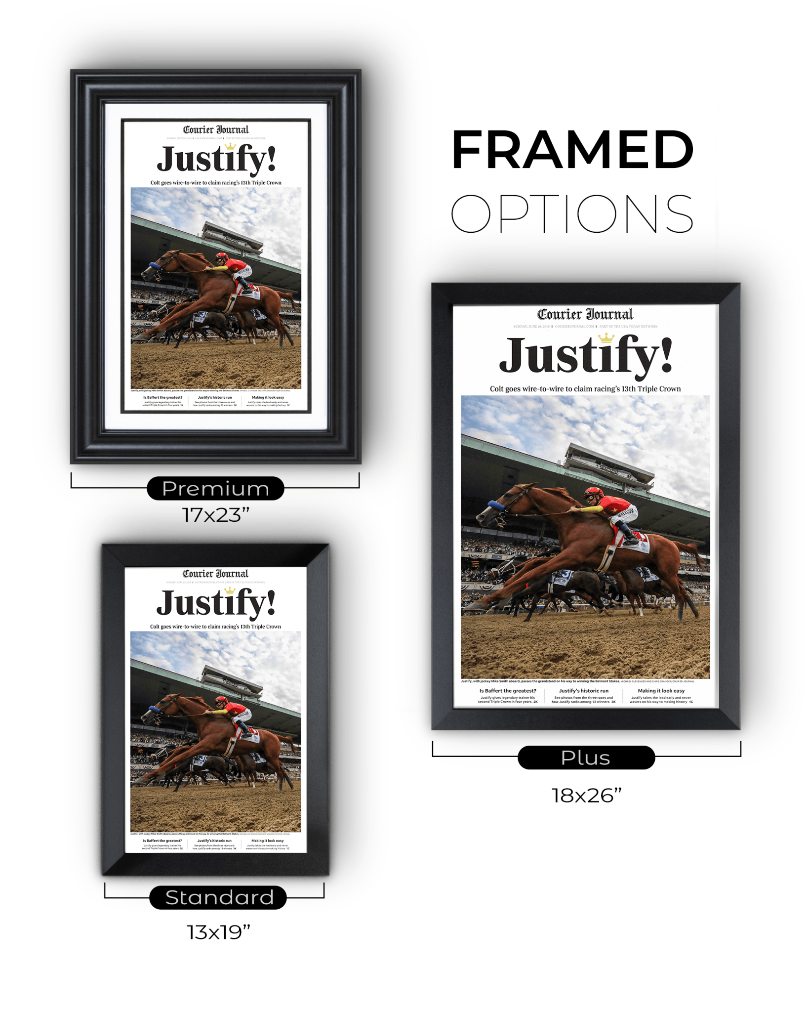 2018 Kentucky Derby "Justify!" Winner Framed Front Page Newspaper - TitleGameFrames.com