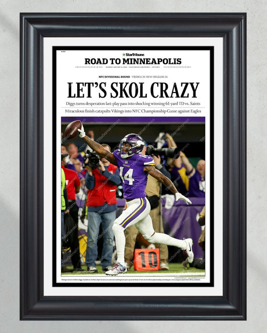 2018 Minnesota Vikings FC Divional Round "LET'S SKOL CRAZY' Framed Newspaper - TitleGameFrames.com