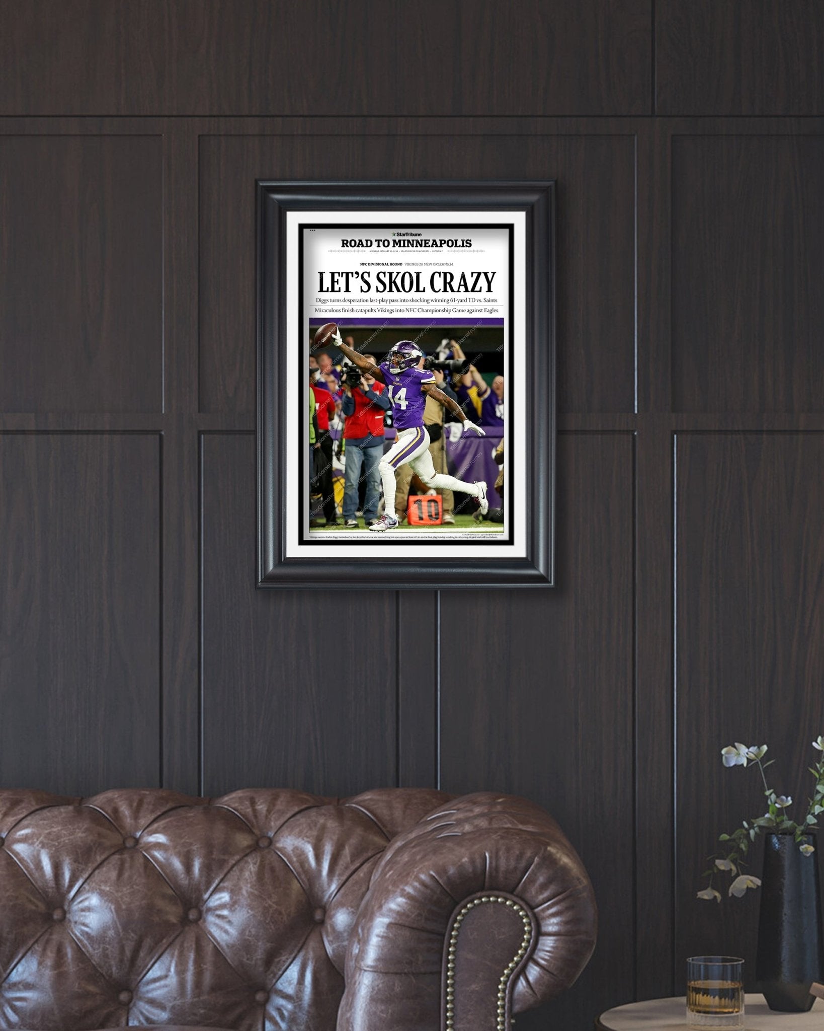 2018 Minnesota Vikings FC Divional Round "LET'S SKOL CRAZY' Framed Newspaper - TitleGameFrames.com