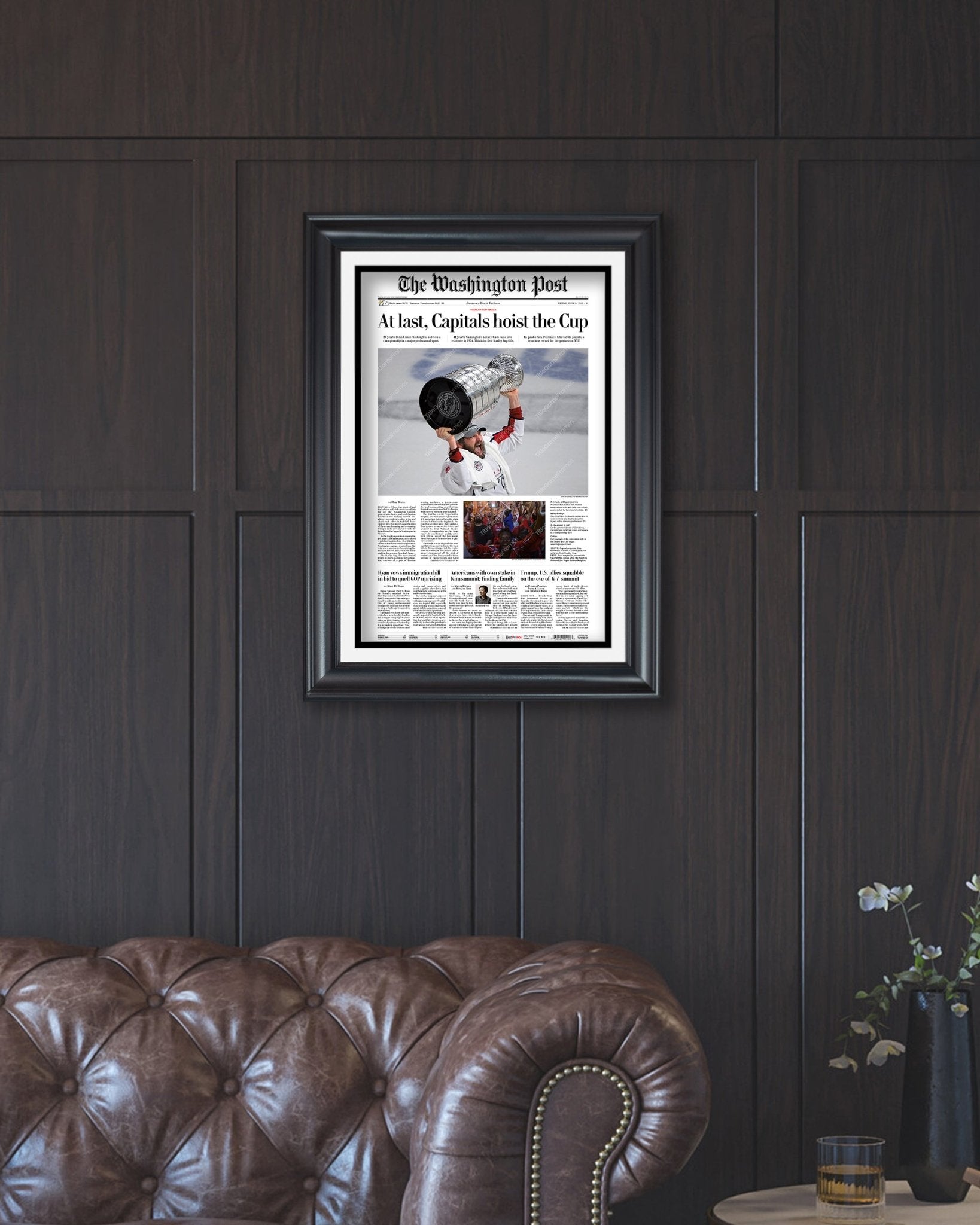 2018 Washington Capitals Stanley Cup Champions "At Last" Framed Newspaper Print - TitleGameFrames.com