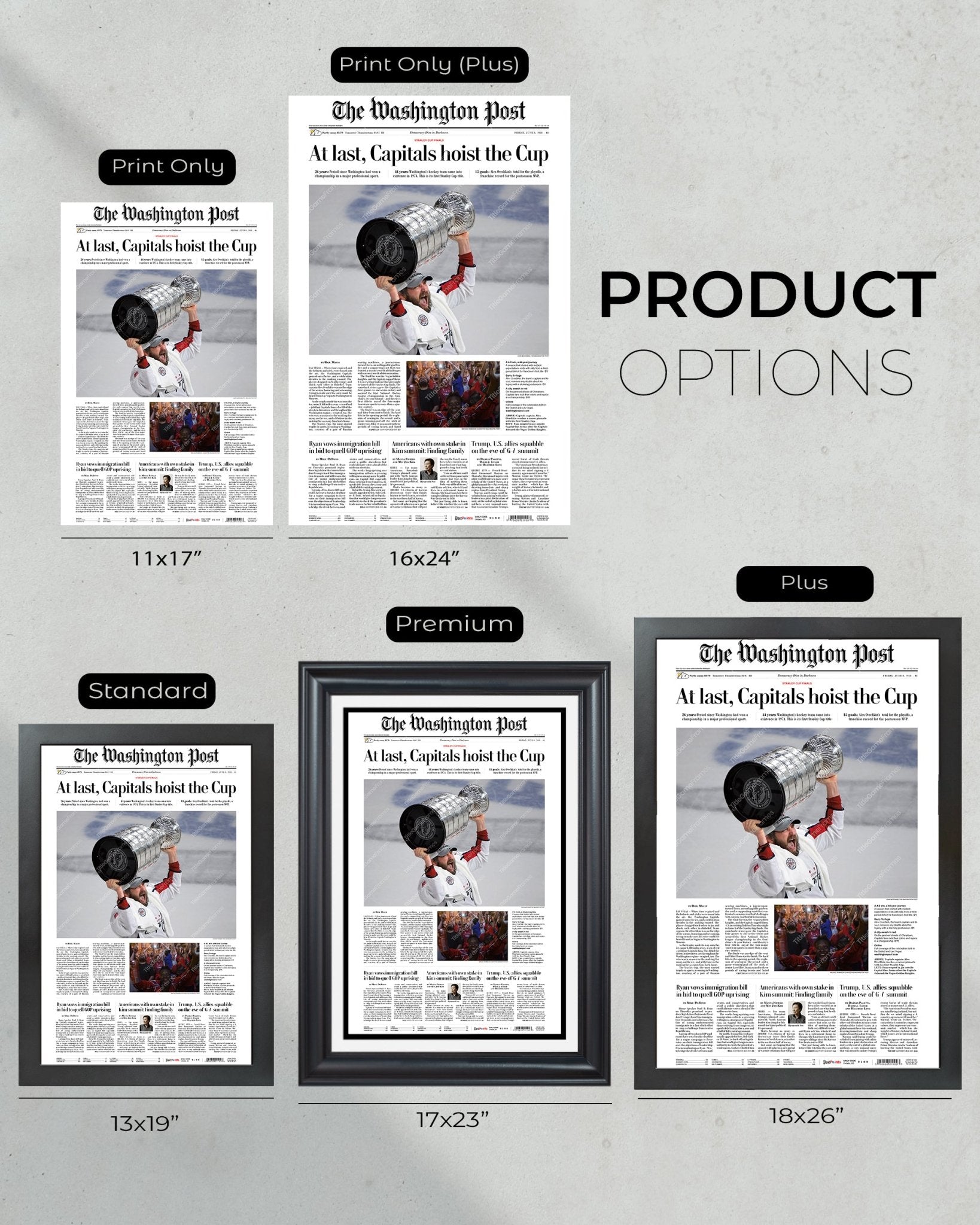 2018 Washington Capitals Stanley Cup Champions "At Last" Framed Newspaper Print - TitleGameFrames.com