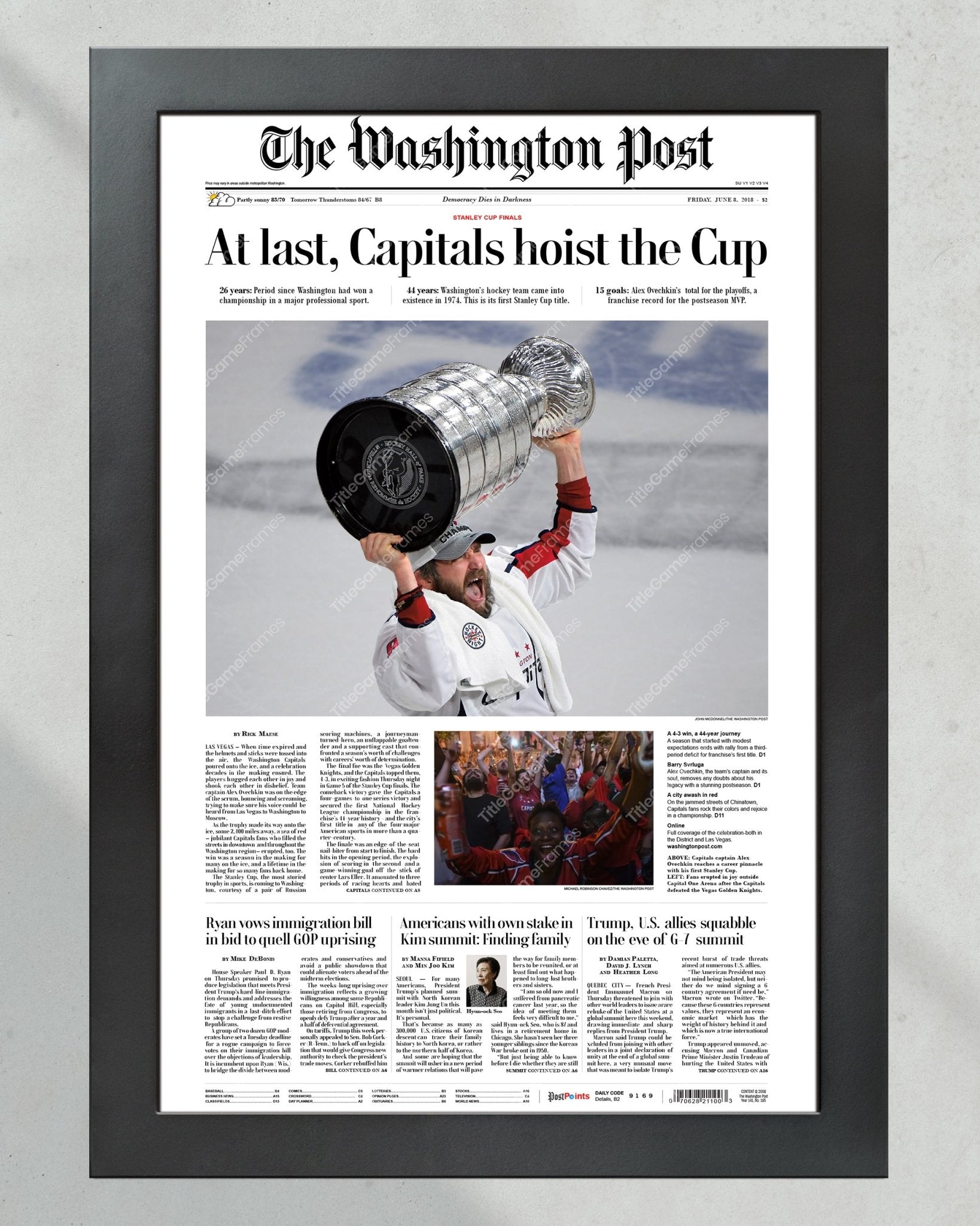 2018 Washington Capitals Stanley Cup Champions "At Last" Framed Newspaper Print - TitleGameFrames.com