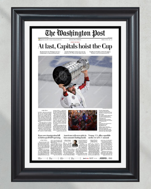 2018 Washington Capitals Stanley Cup Champions "At Last" Framed Newspaper Print - TitleGameFrames.com