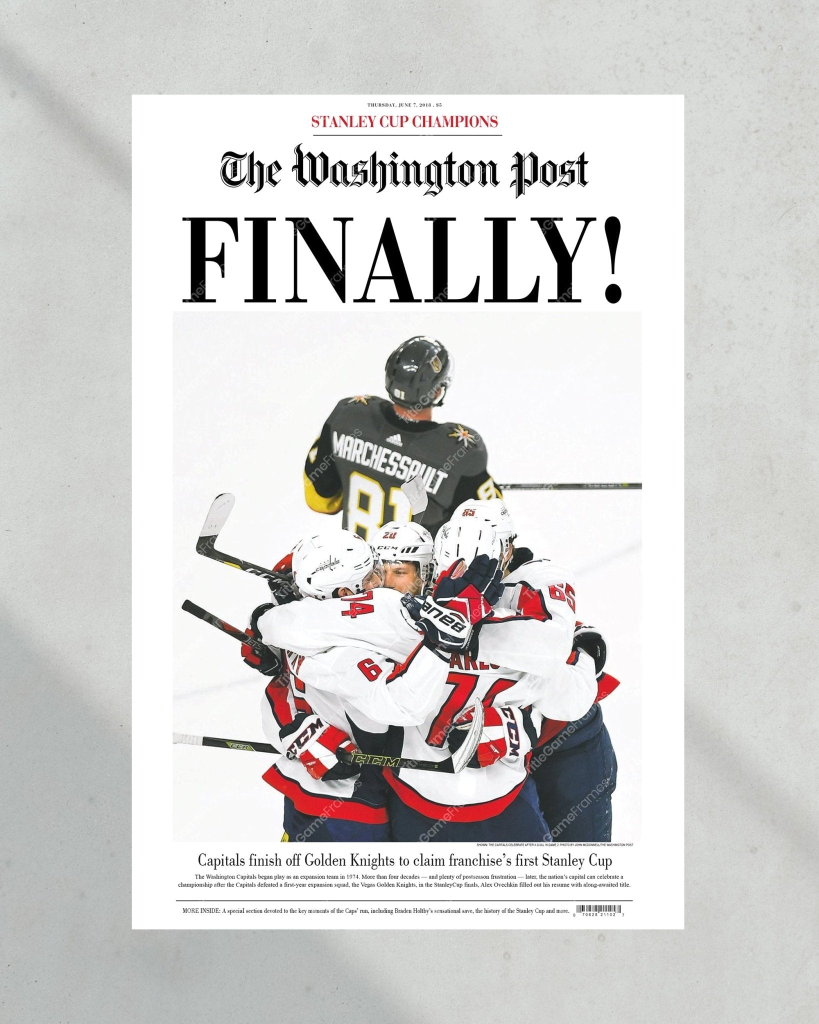 2018 Washington capitals Stanley Cup "Finally" Front Page Newspaper - TitleGameFrames.com