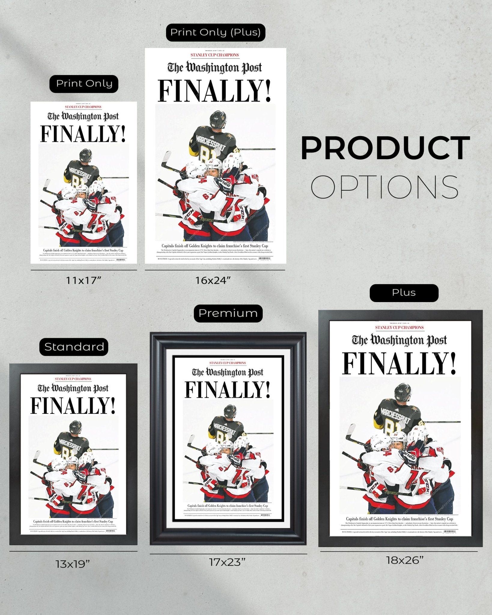 2018 Washington capitals Stanley Cup "Finally" Front Page Newspaper - TitleGameFrames.com