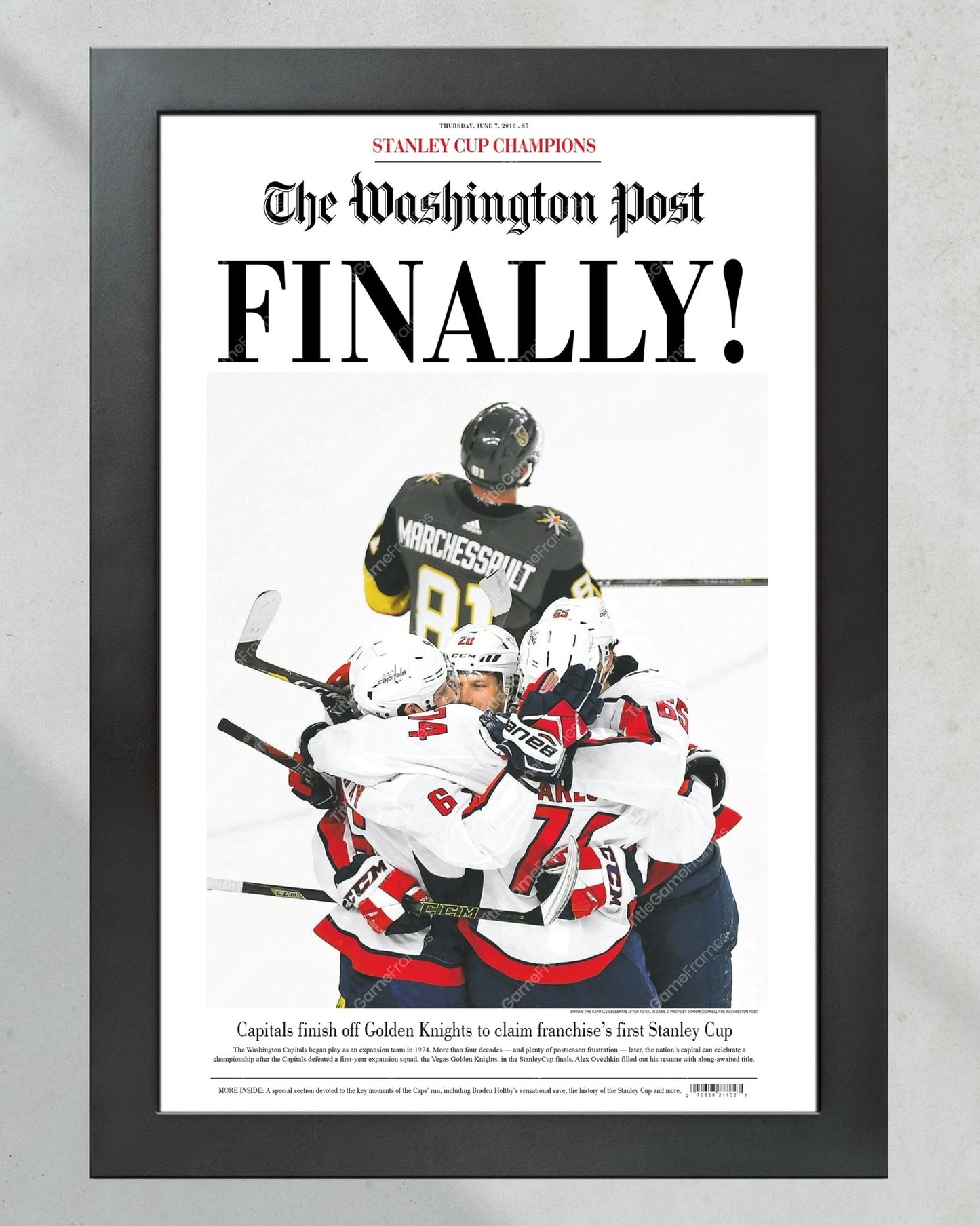 2018 Washington capitals Stanley Cup "Finally" Front Page Newspaper - TitleGameFrames.com