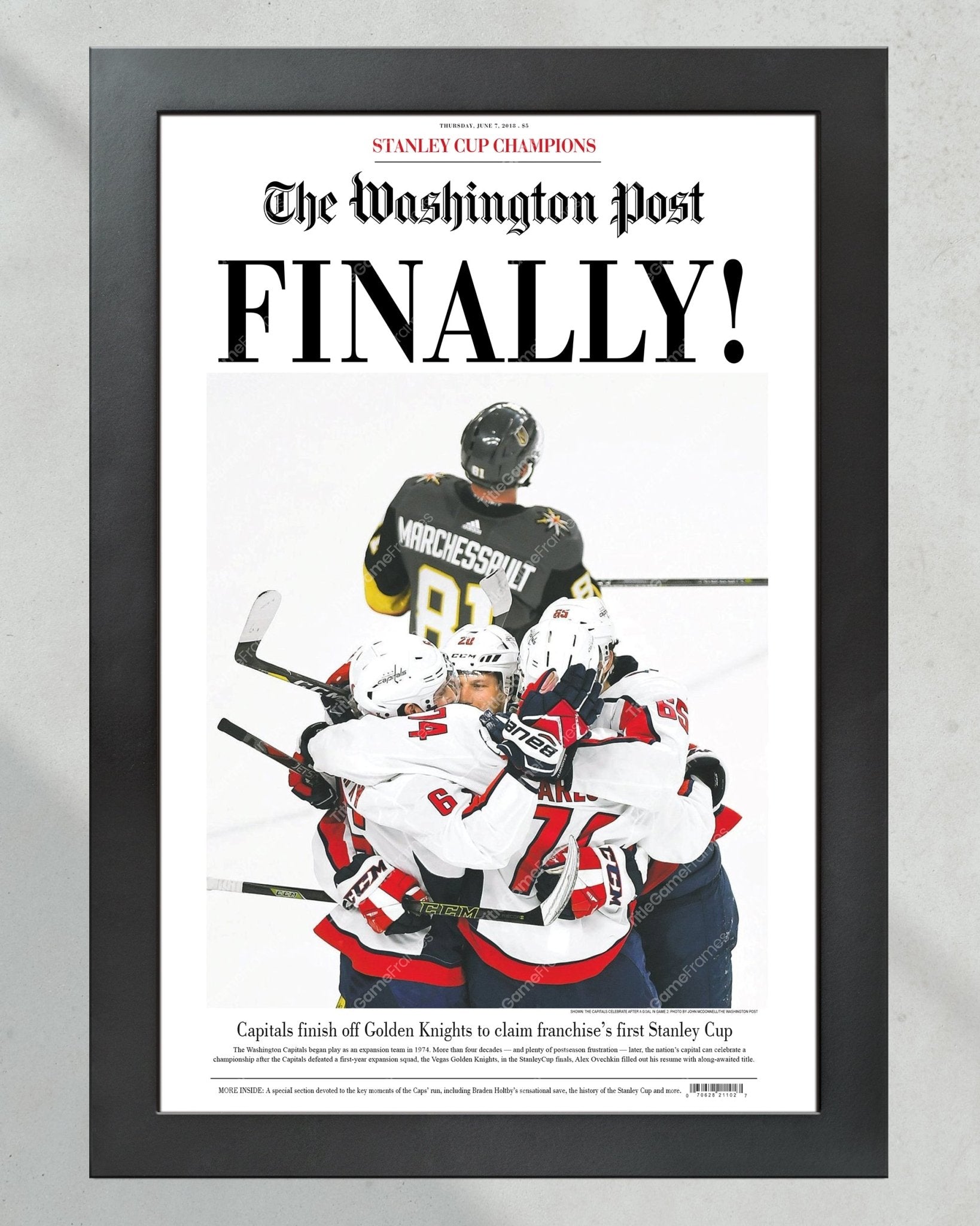 2018 Washington capitals Stanley Cup "Finally" Front Page Newspaper - TitleGameFrames.com