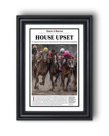 2019 Kentucky Derby “HOUSE UPSET” Country House Winner Framed Front Page Newspaper - TitleGameFrames.com