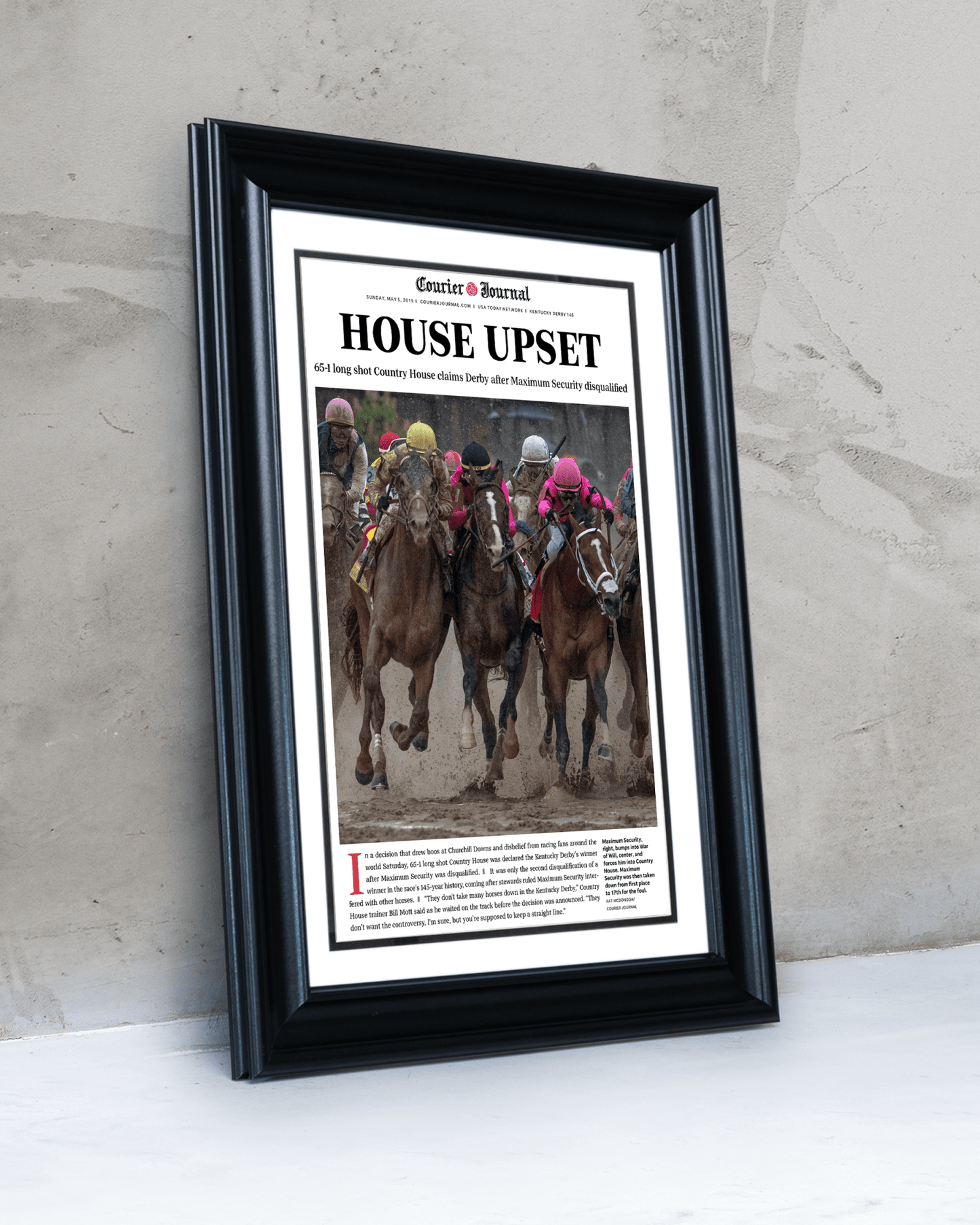 2019 Kentucky Derby “HOUSE UPSET” Country House Winner Framed Front Page Newspaper - TitleGameFrames.com