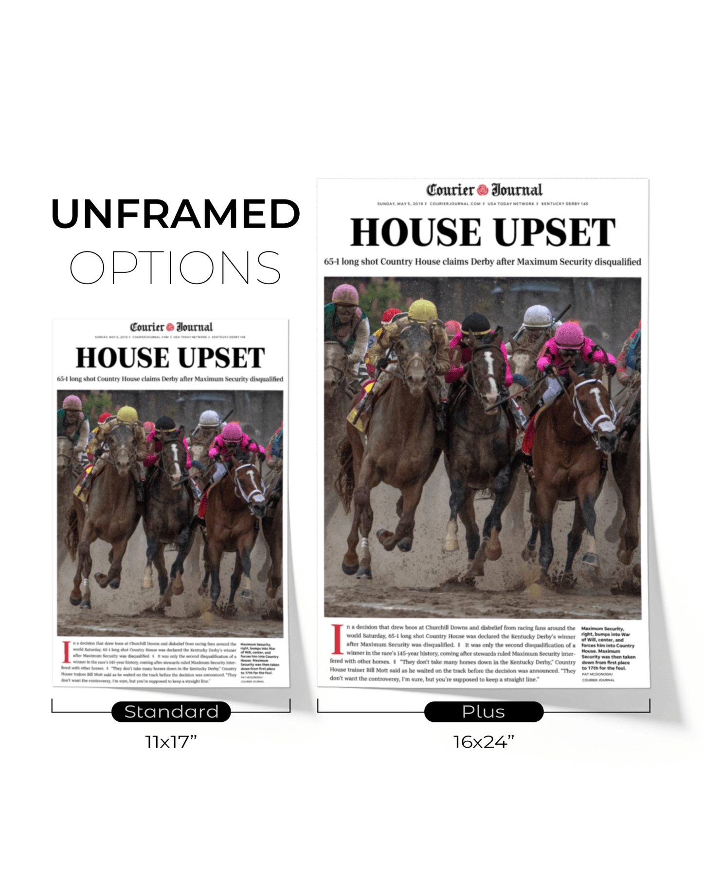 2019 Kentucky Derby “HOUSE UPSET” Country House Winner Framed Front Page Newspaper - TitleGameFrames.com