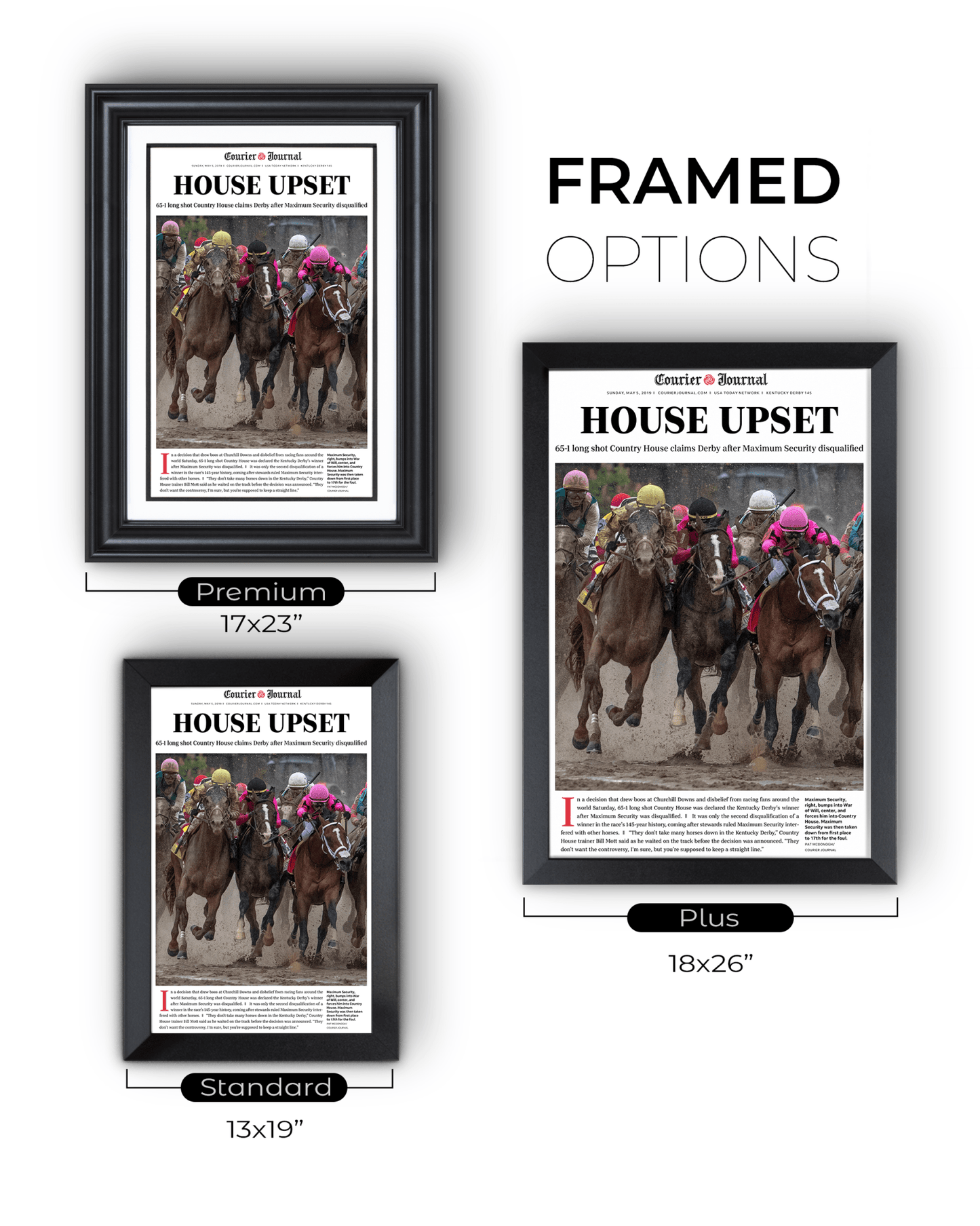 2019 Kentucky Derby “HOUSE UPSET” Country House Winner Framed Front Page Newspaper - TitleGameFrames.com