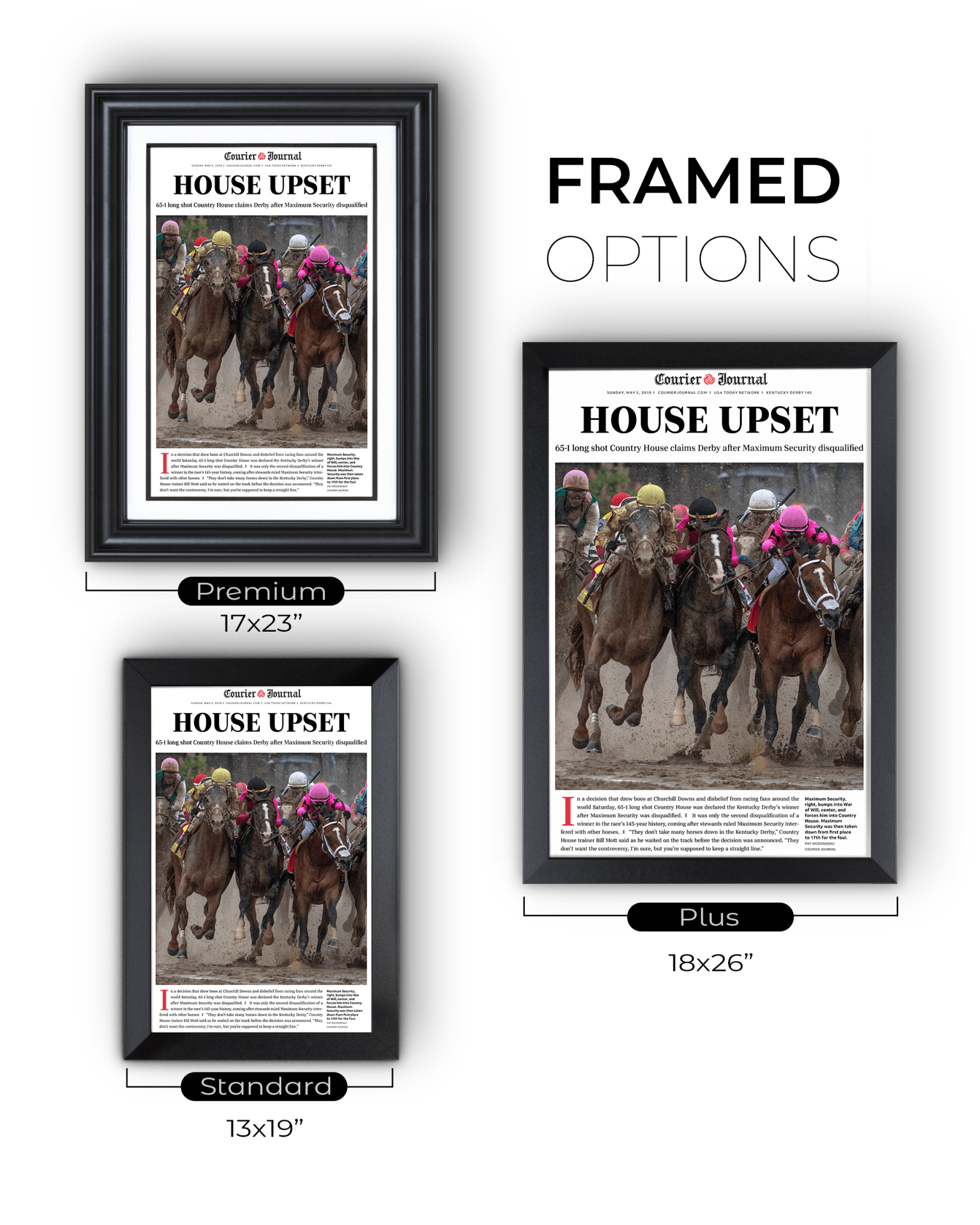 2019 Kentucky Derby “HOUSE UPSET” Country House Winner Framed Front Page Newspaper - TitleGameFrames.com