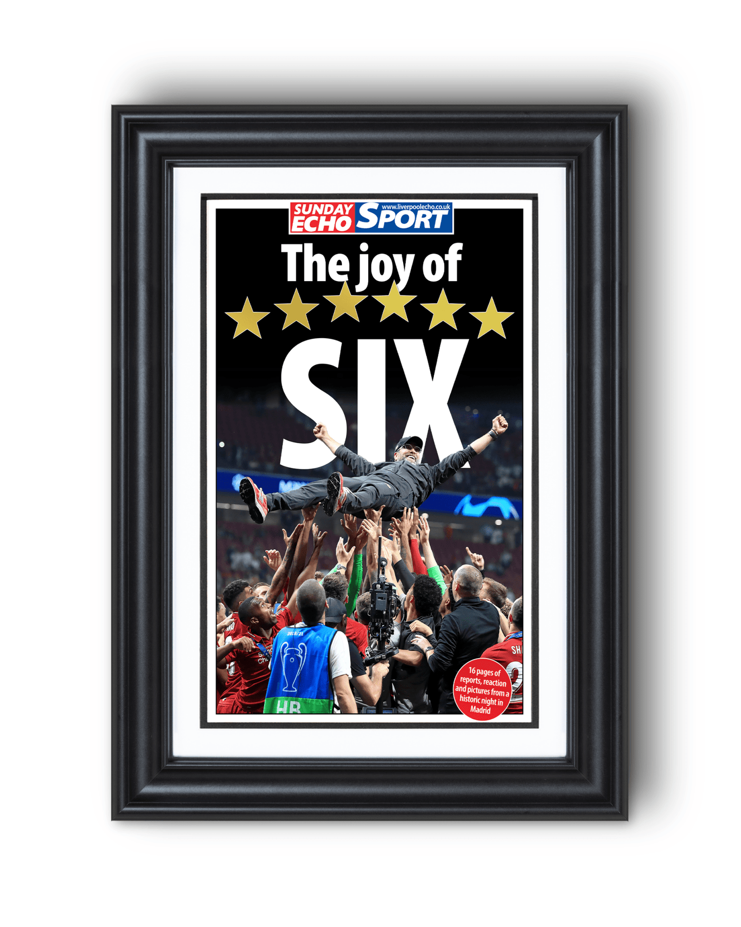 2019 Liverpool Football Champions League Winners "The Joy of Six" Framed Newspaper - TitleGameFrames.com