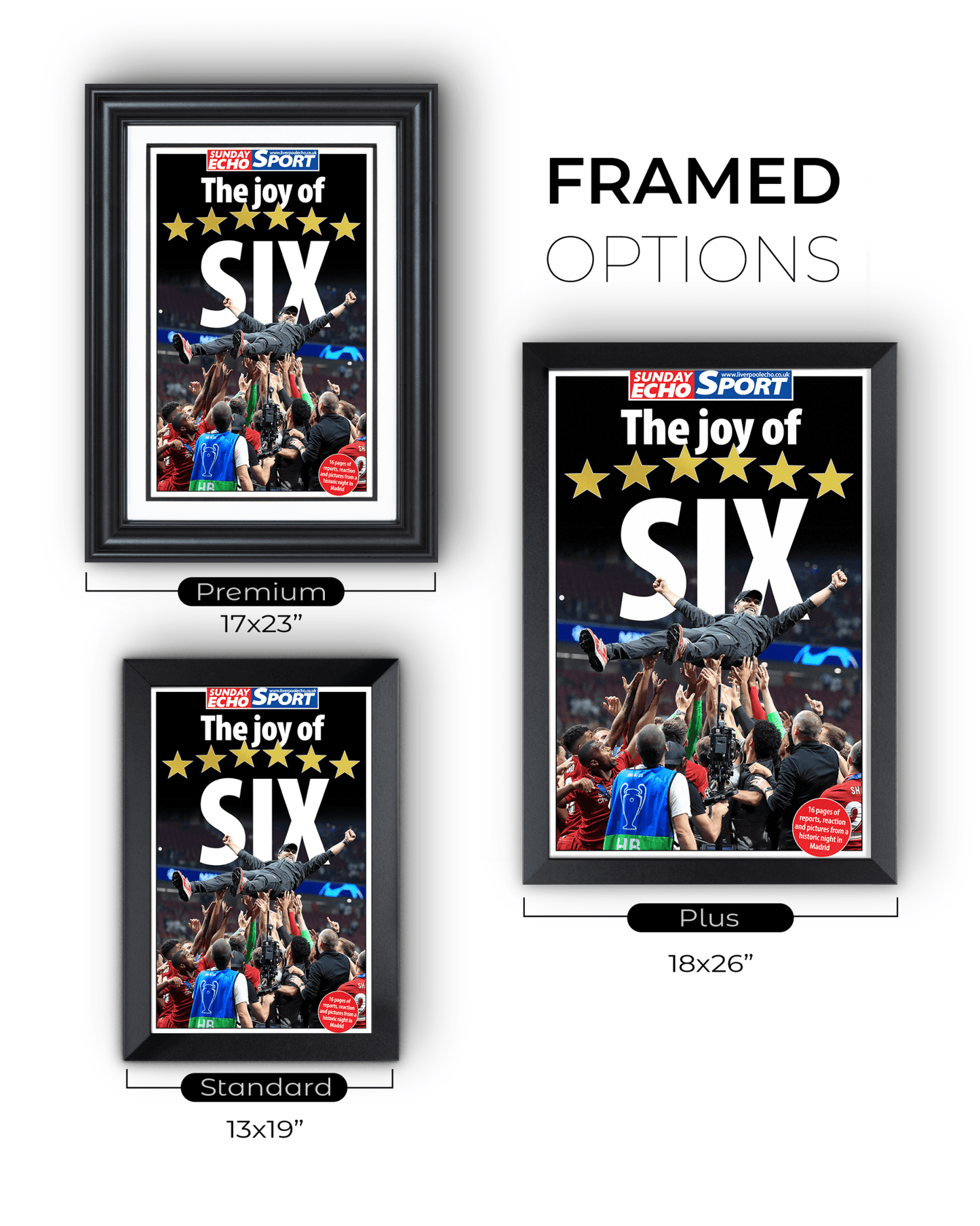 2019 Liverpool Football Champions League Winners "The Joy of Six" Framed Newspaper - TitleGameFrames.com