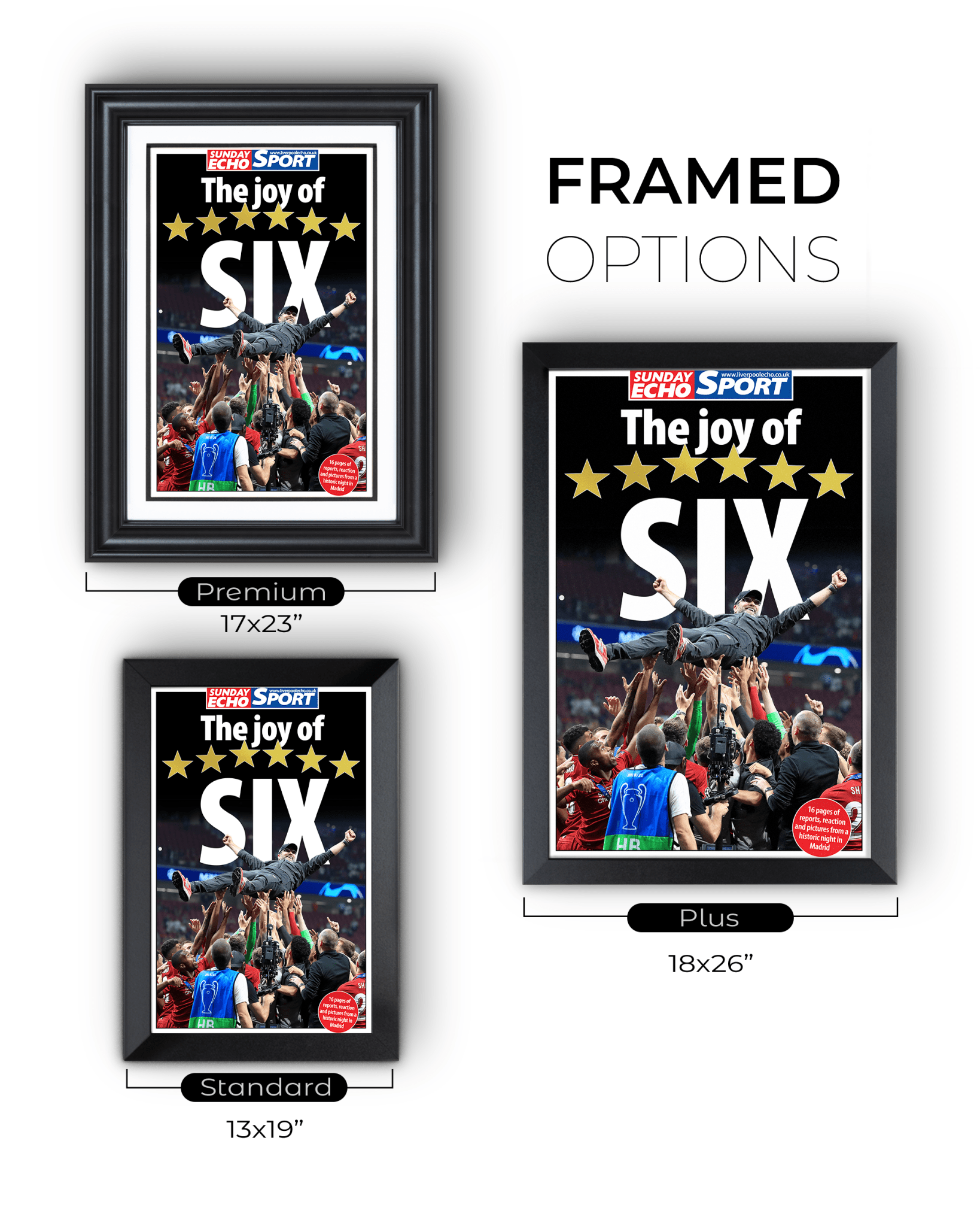 2019 Liverpool Football Champions League Winners "The Joy of Six" Framed Newspaper - TitleGameFrames.com