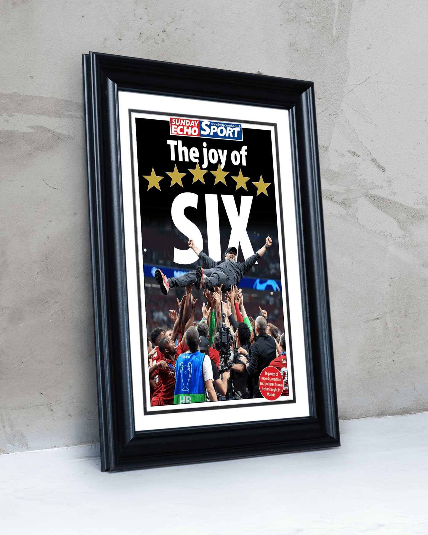 2019 Liverpool Football Champions League Winners "The Joy of Six" Framed Newspaper - TitleGameFrames.com