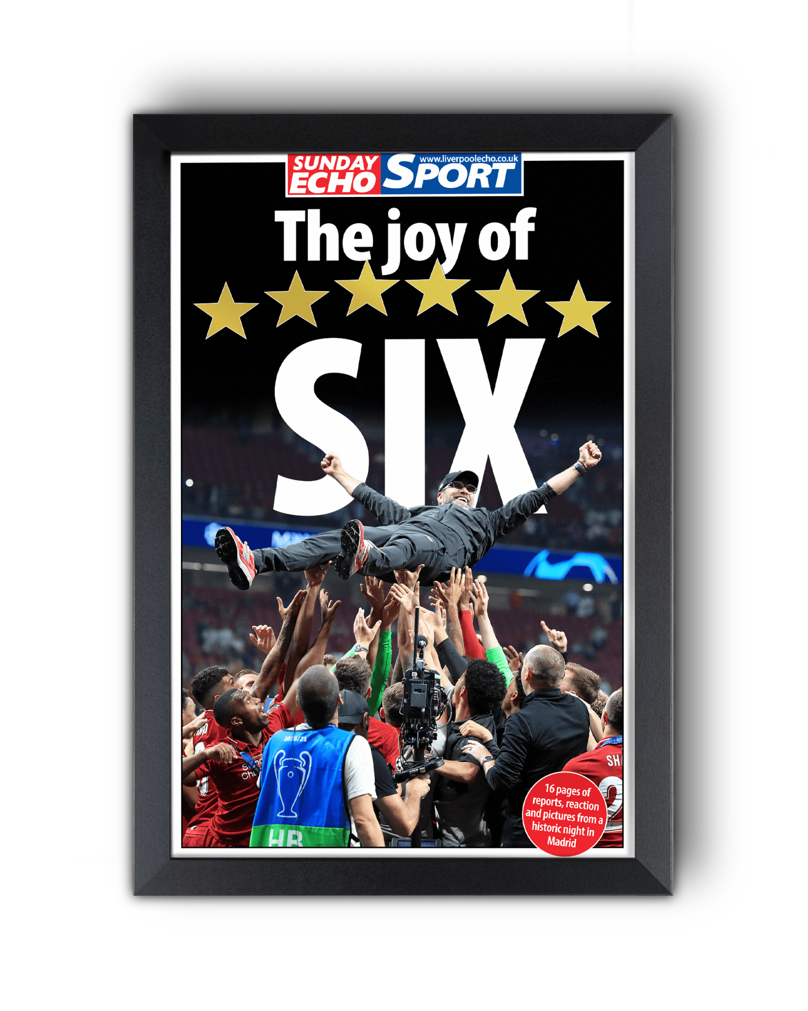 2019 Liverpool Football Champions League Winners "The Joy of Six" Framed Newspaper - TitleGameFrames.com
