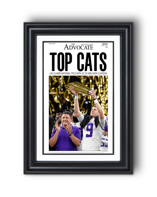 2019 LSU Tigers National Champions "Top Cats" Framed Front Page Newspaper Print - TitleGameFrames.com