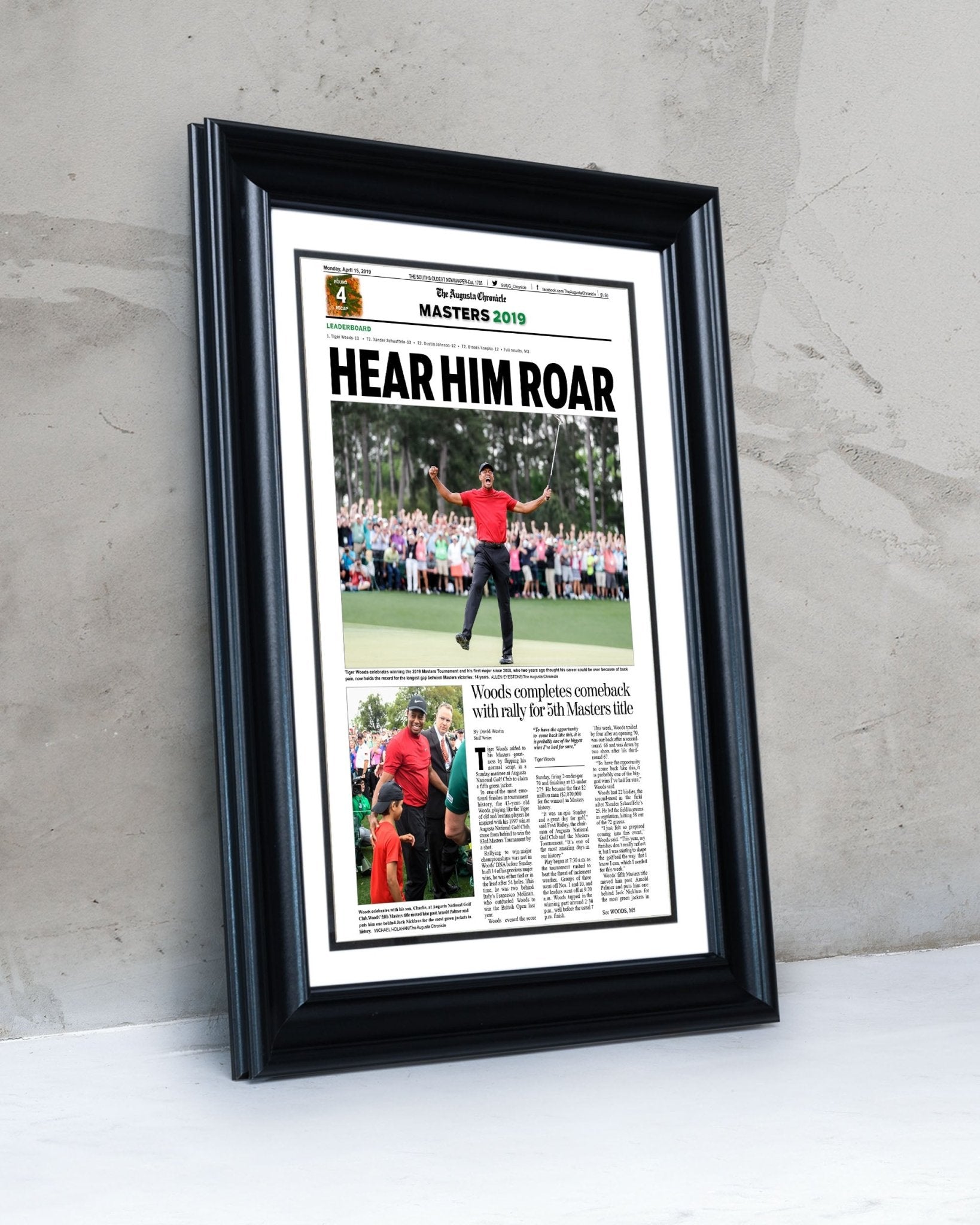 2019 Tiger Woods Masters Champion 'Hear Him Roar' Front Page Newspaper - TitleGameFrames.com