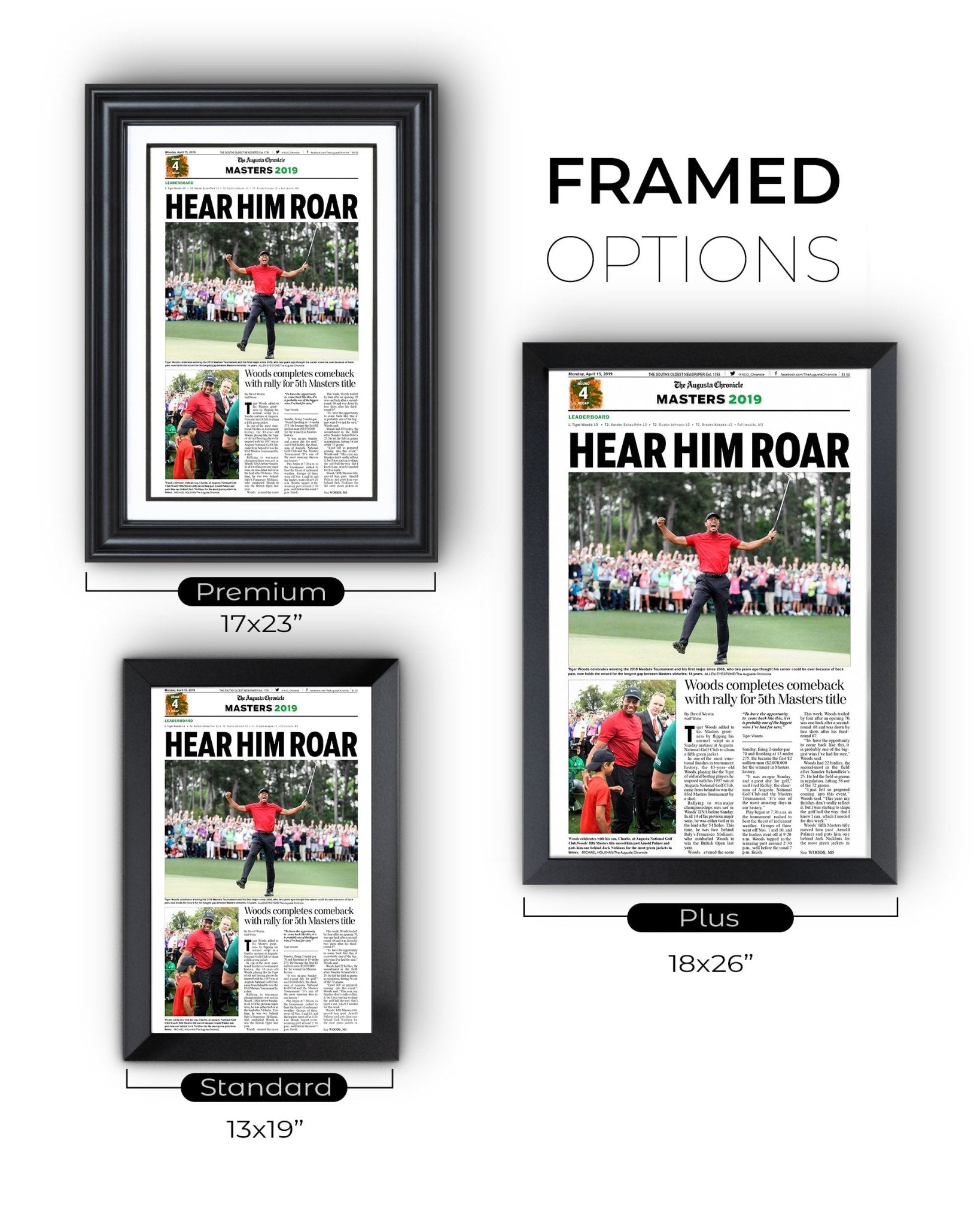 2019 Tiger Woods Masters Champion 'Hear Him Roar' Front Page Newspaper - TitleGameFrames.com