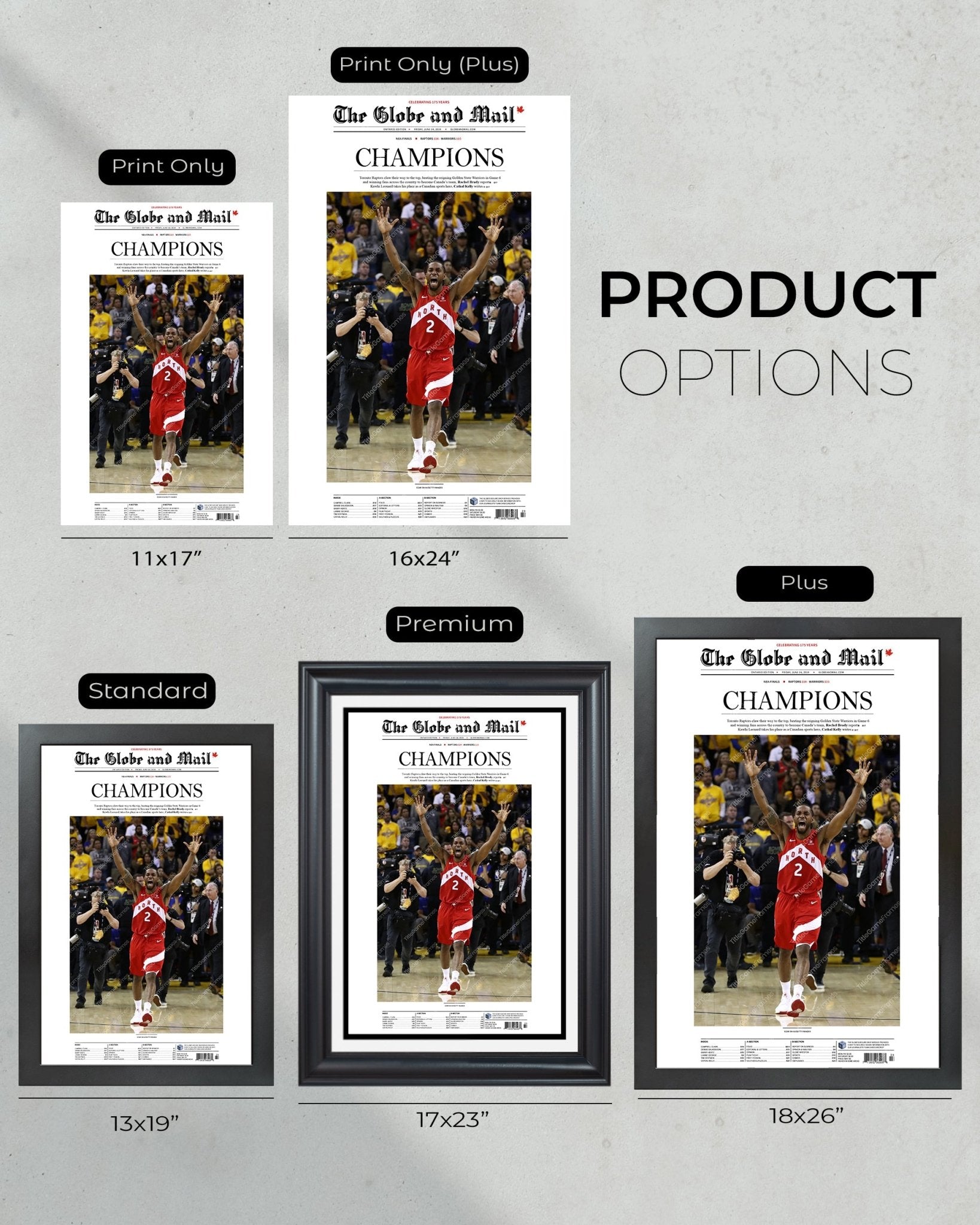 2019 Toronto Raptors NBA Champion Framed Front Page Newspaper Print - TitleGameFrames.com
