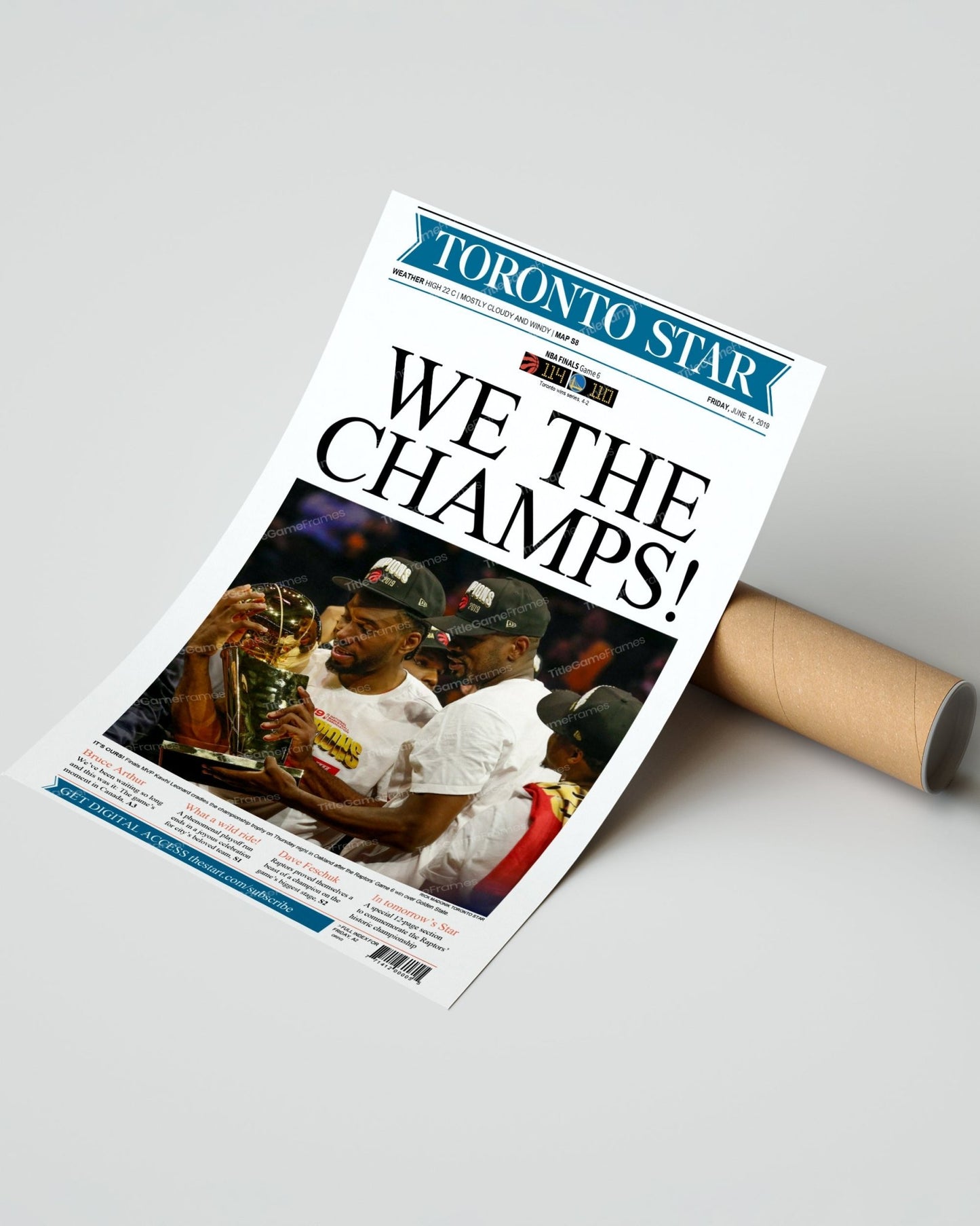 2019 Toronto Raptors NBA championship Framed Newspaper Cover Print - TitleGameFrames.com
