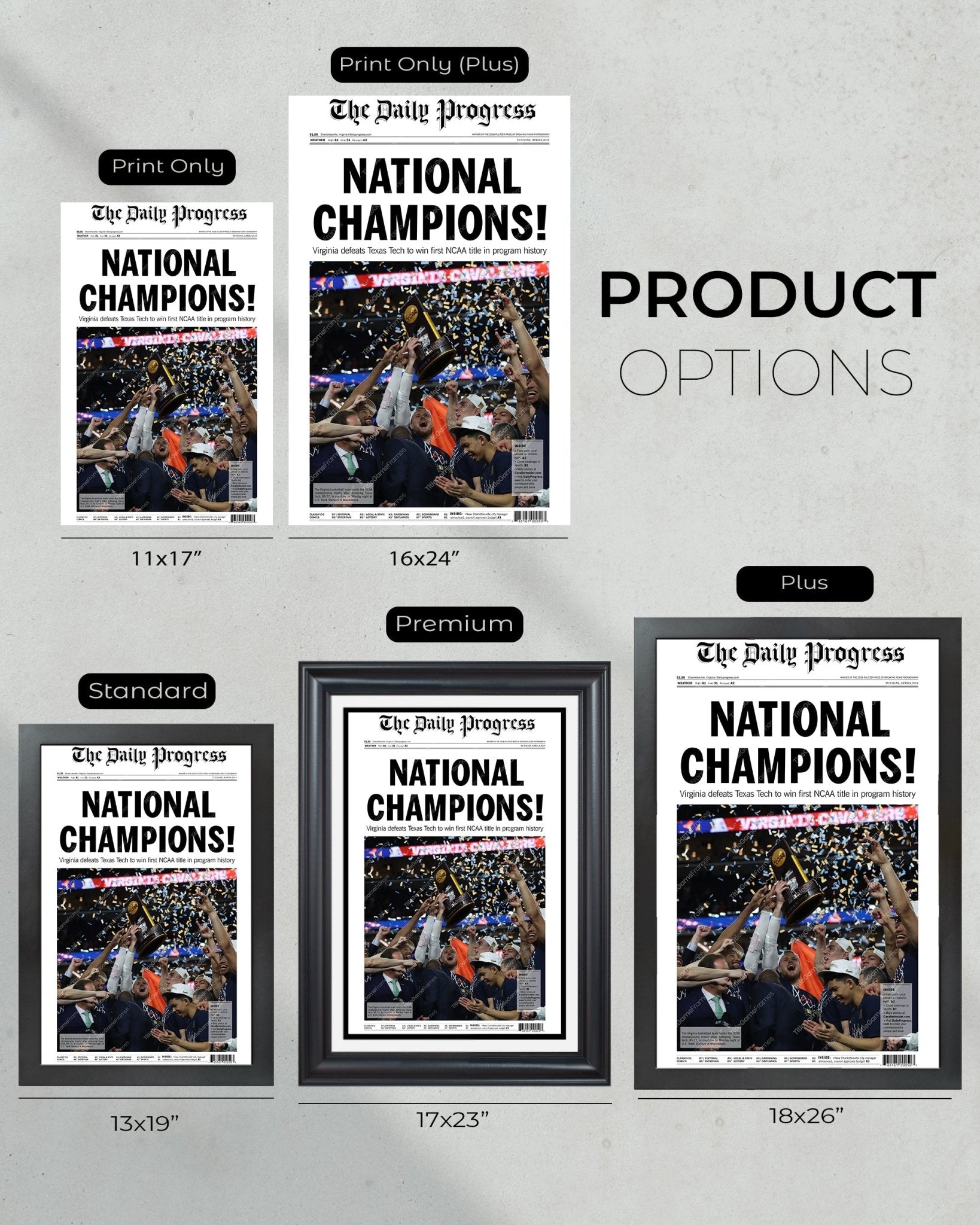 2019 Virginia Cavaliers NCAA College Basketball Champions Framed Front Page Newspaper Print - TitleGameFrames.com