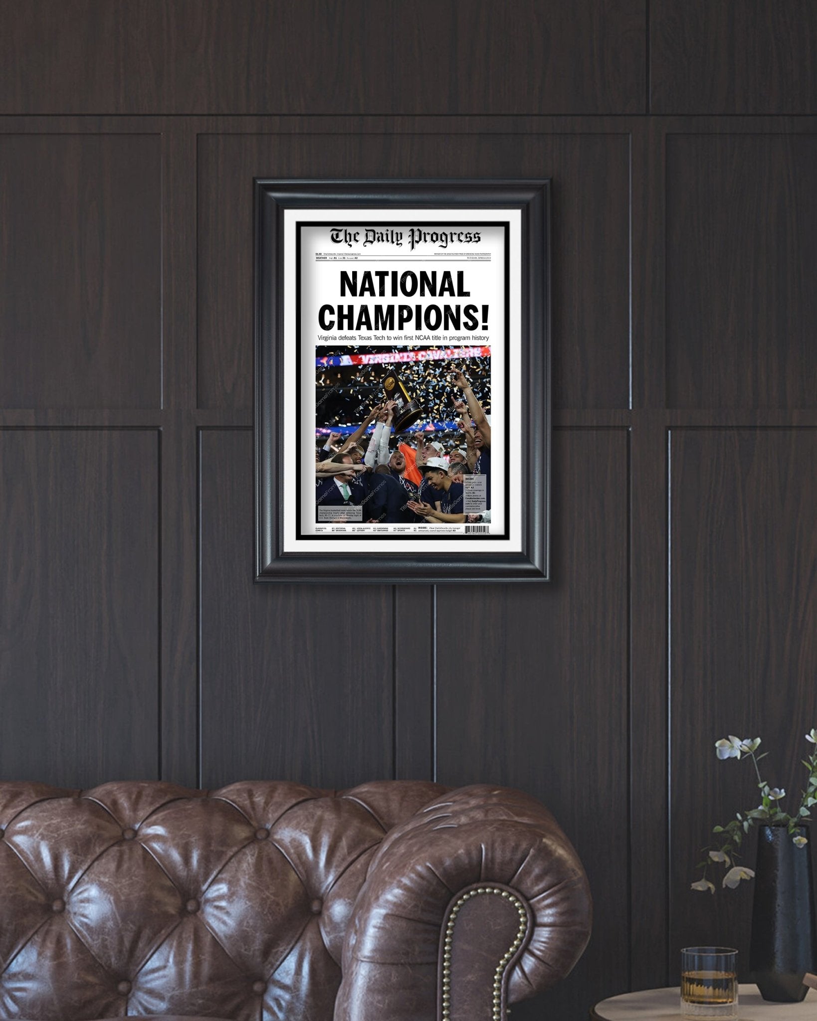 2019 Virginia Cavaliers NCAA College Basketball Champions Framed Front Page Newspaper Print - TitleGameFrames.com