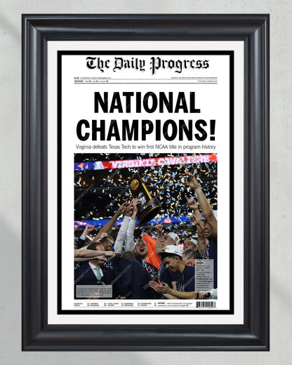 2019 Virginia Cavaliers NCAA College Basketball Champions Framed Front Page Newspaper Print - TitleGameFrames.com
