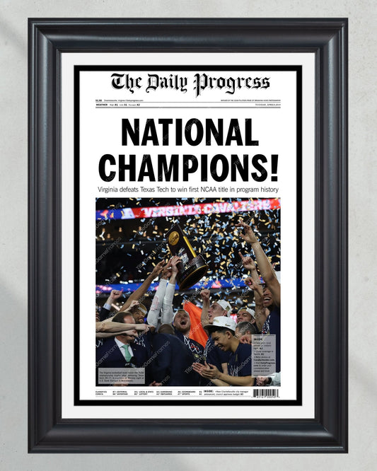 2019 Virginia Cavaliers NCAA College Basketball Champions Framed Front Page Newspaper Print - TitleGameFrames.com