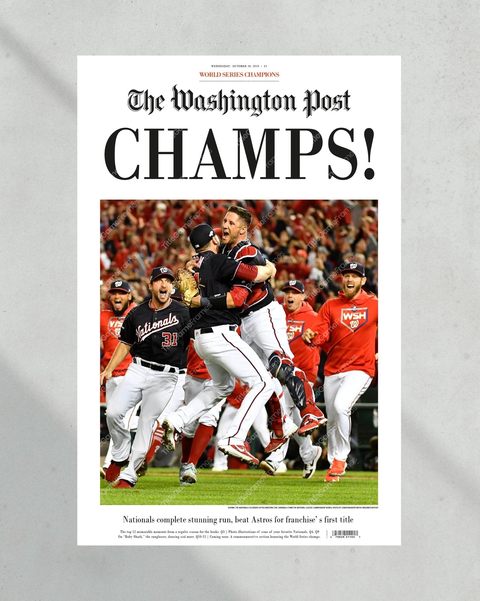 2019 Washington Nationals "Champs" World Series Baseball Champions The Washington Post Newspaper Framed Print - TitleGameFrames.com