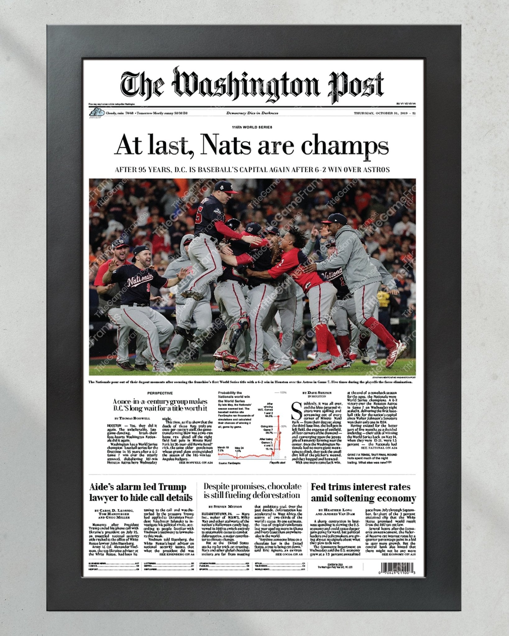 2019 Washington Nationals World Series Champions Washington Post Framed Print - Title Game Frames