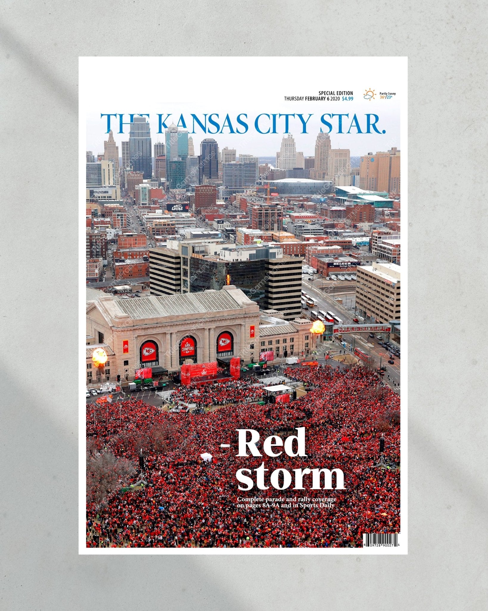 2020 Kansas City Chiefs “Red Storm” Super Bowl LIV Championship Parade Framed Front Page Newspaper - TitleGameFrames.com