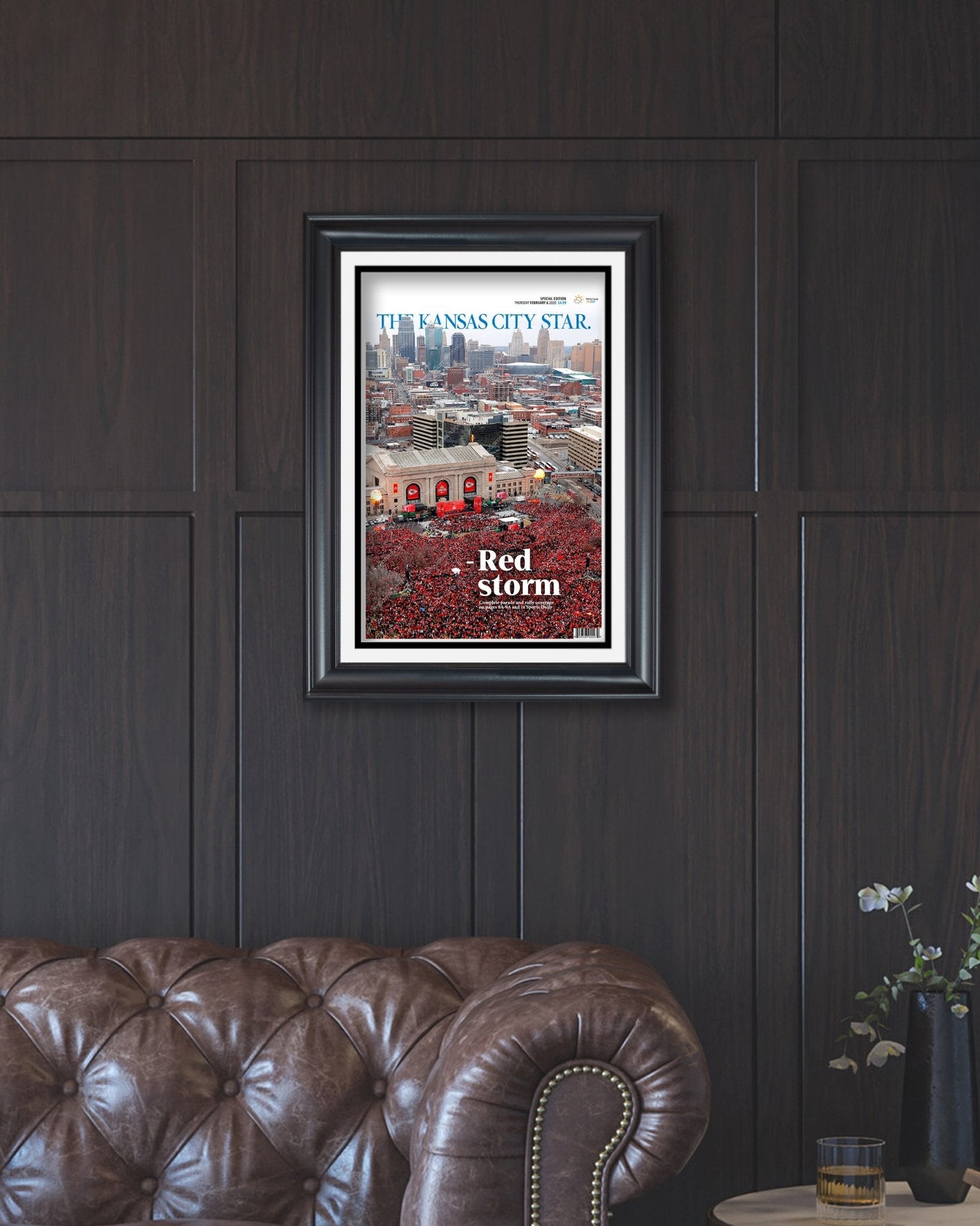2020 Kansas City Chiefs “Red Storm” Super Bowl LIV Championship Parade Framed Front Page Newspaper - TitleGameFrames.com