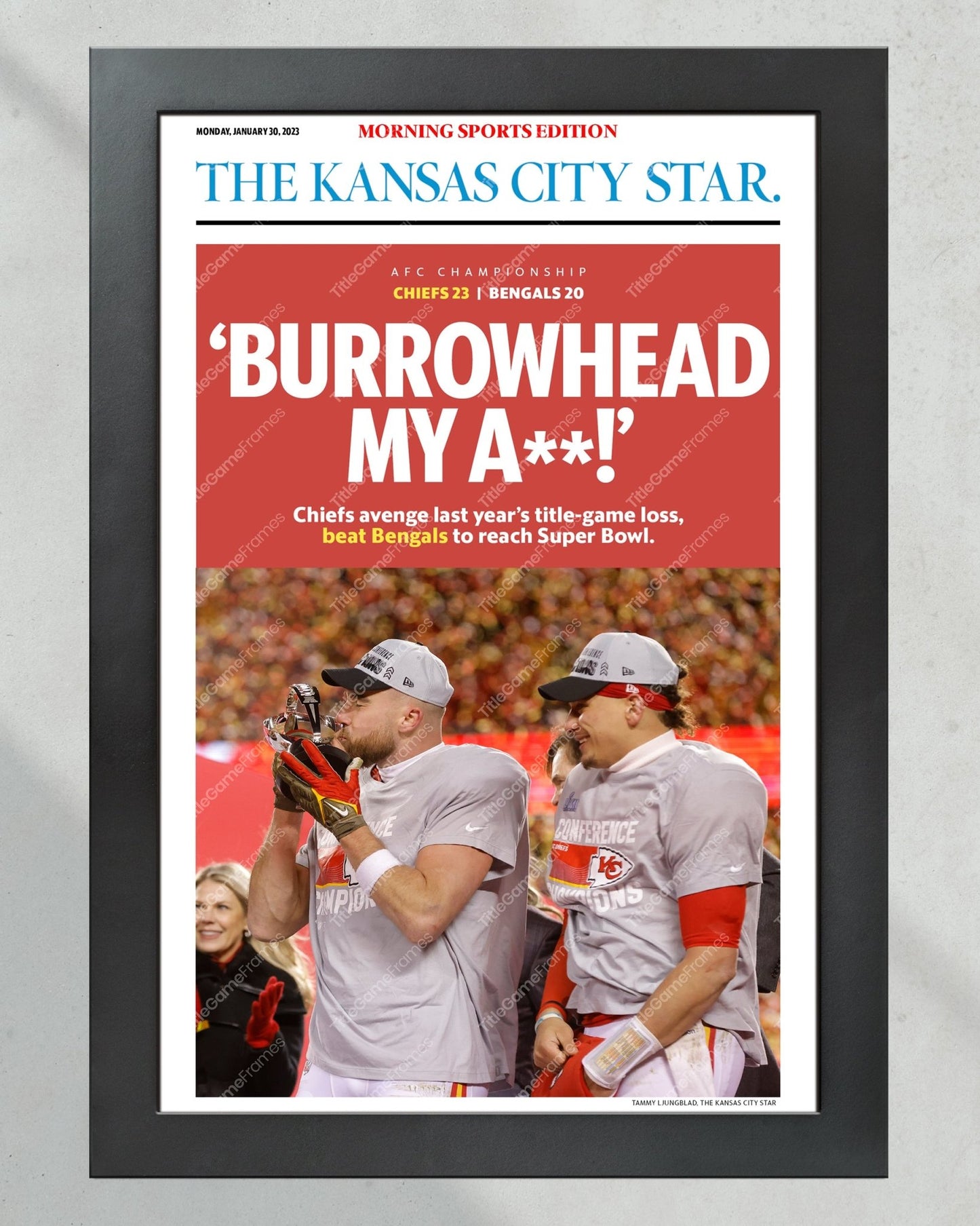 2020 Kansas City Chiefs Super Bowl LIV Framed Newspaper Print Cover Arrowhead Stadium - TitleGameFrames.com