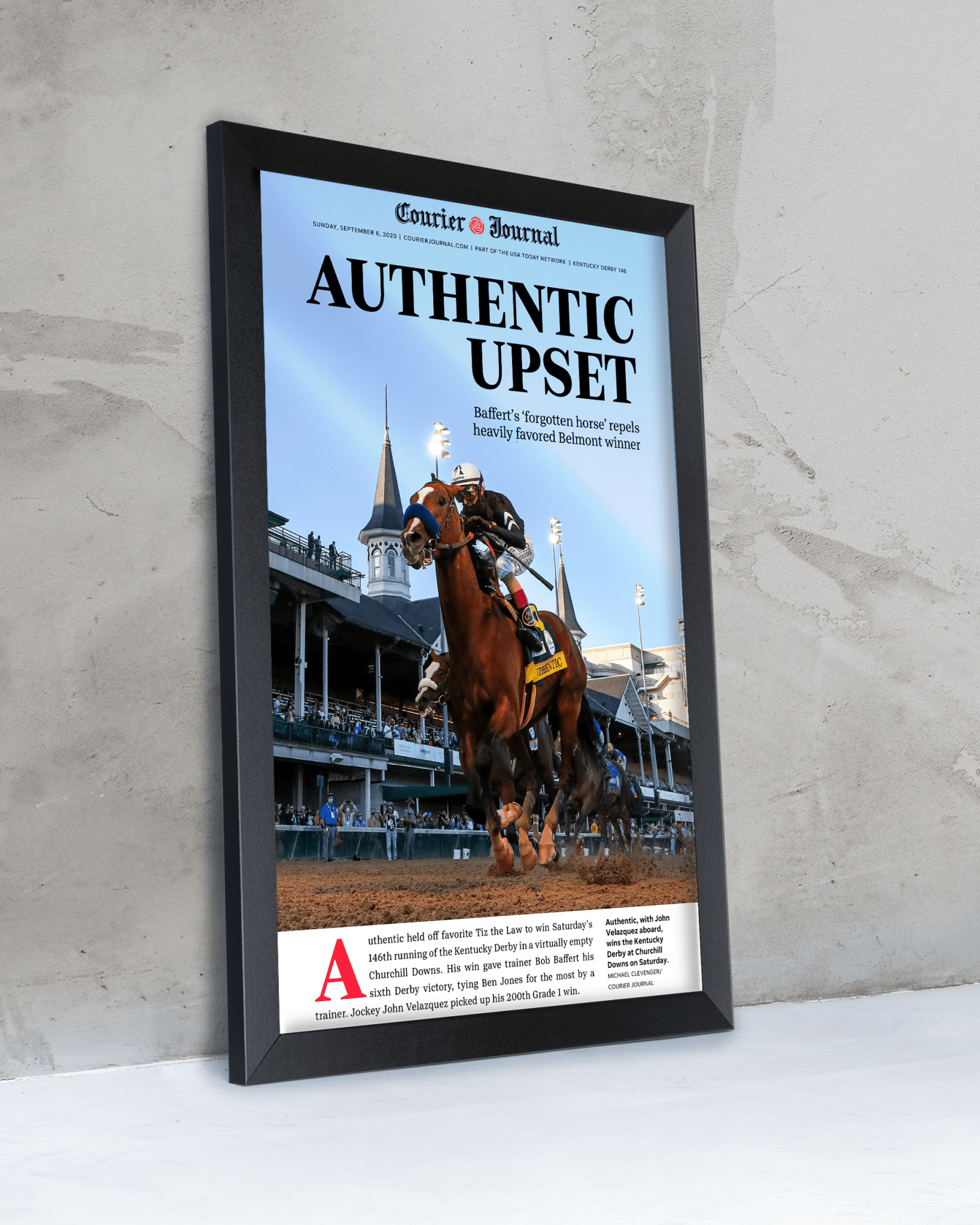 2020 Kentucky Derby “Authentic Upset” Authentic Wins Framed Front Page Newspaper - TitleGameFrames.com