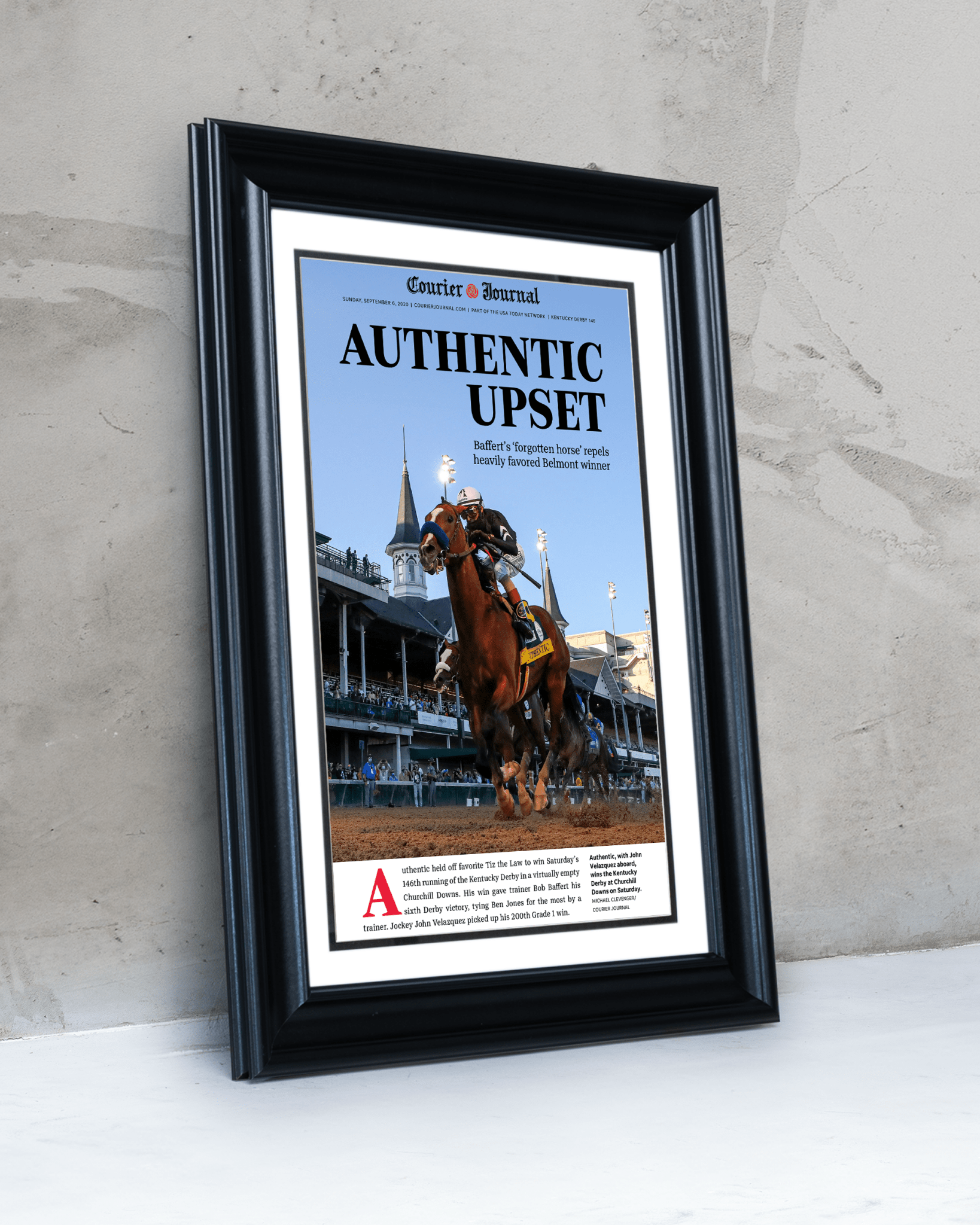 2020 Kentucky Derby “Authentic Upset” Authentic Wins Framed Front Page Newspaper - TitleGameFrames.com