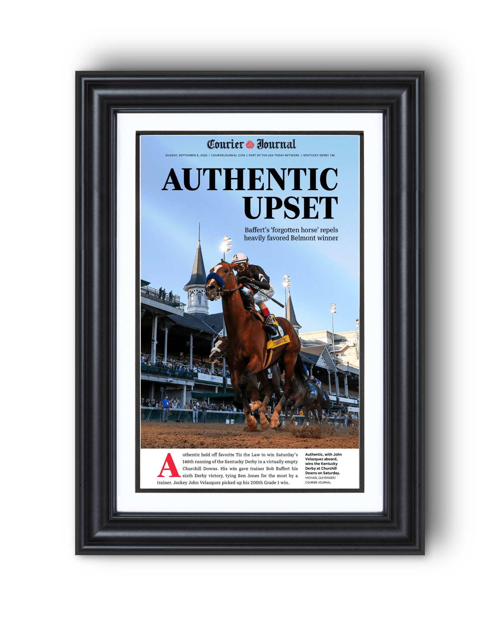 2020 Kentucky Derby “Authentic Upset” Authentic Wins Framed Front Page Newspaper - TitleGameFrames.com