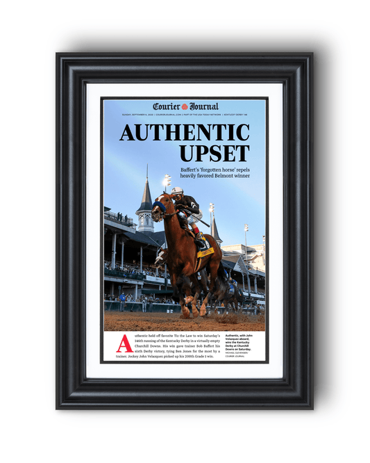 2020 Kentucky Derby “Authentic Upset” Authentic Wins Framed Front Page Newspaper - TitleGameFrames.com