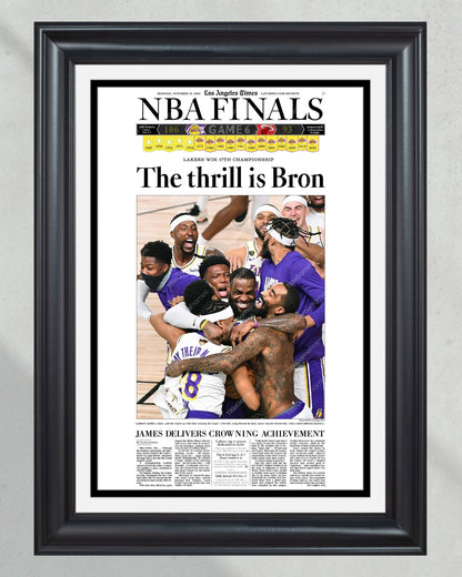 2020 Lakers Framed NBA Championship front page reprint Staples Center - TitleGameFrames.com