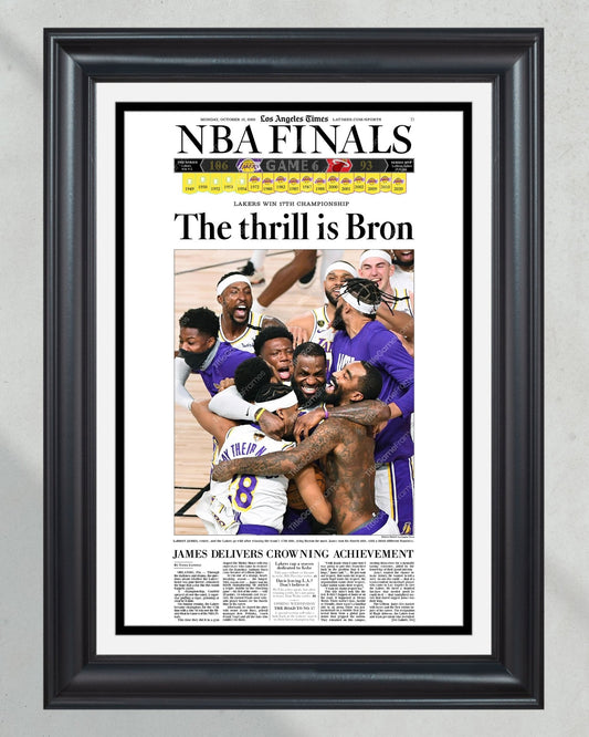 2020 Lakers Framed NBA Championship front page reprint Staples Center - TitleGameFrames.com