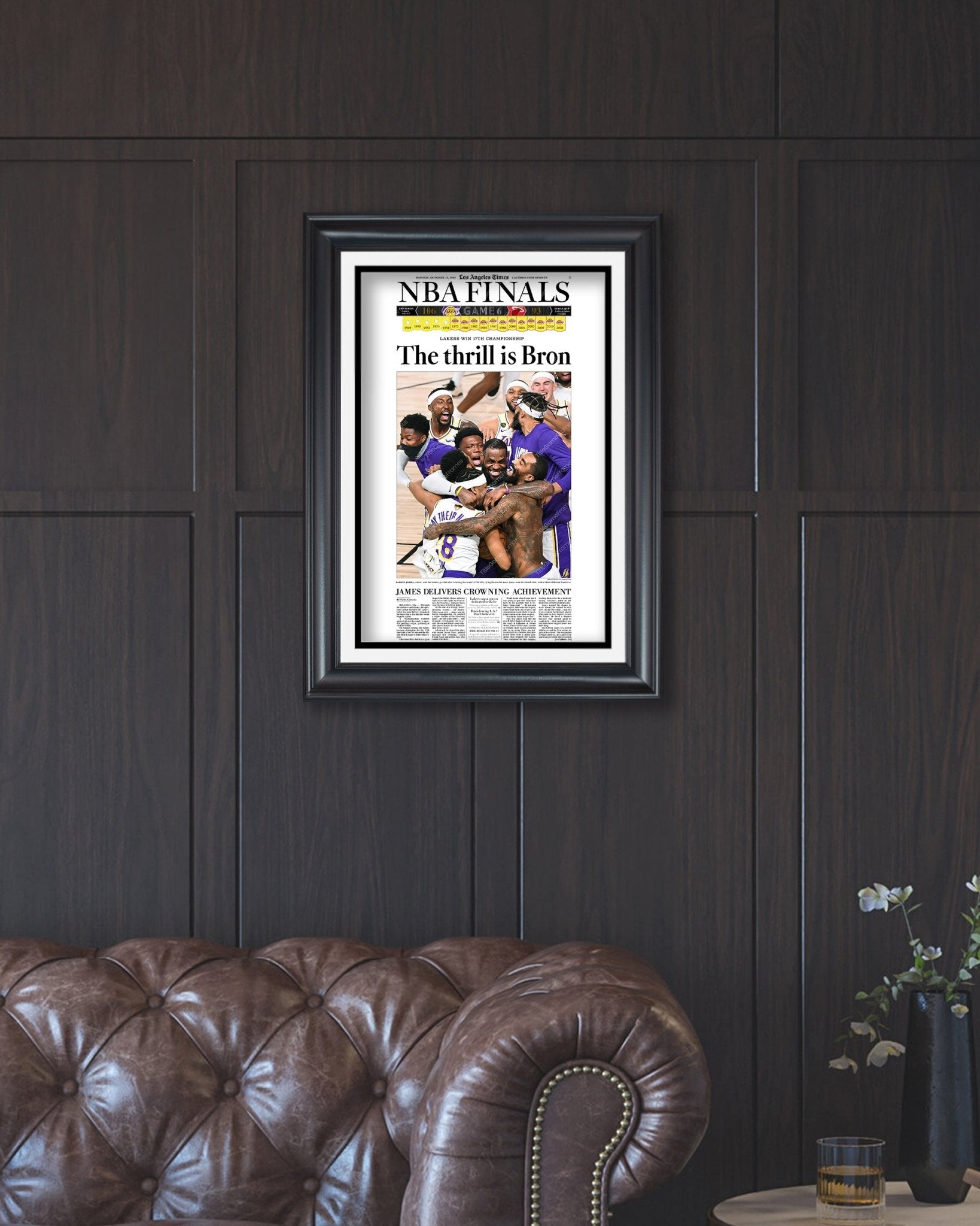 2020 Lakers Framed NBA Championship front page reprint Staples Center - TitleGameFrames.com
