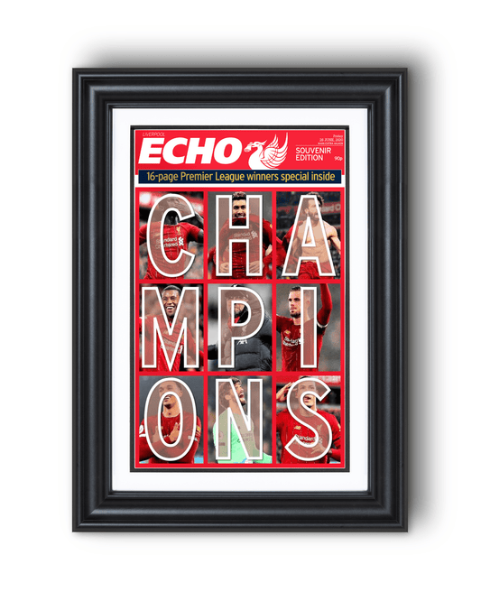 2020 Liverpool Football "CHAMPIONS" Premier League Winners Framed Newspaper - TitleGameFrames.com