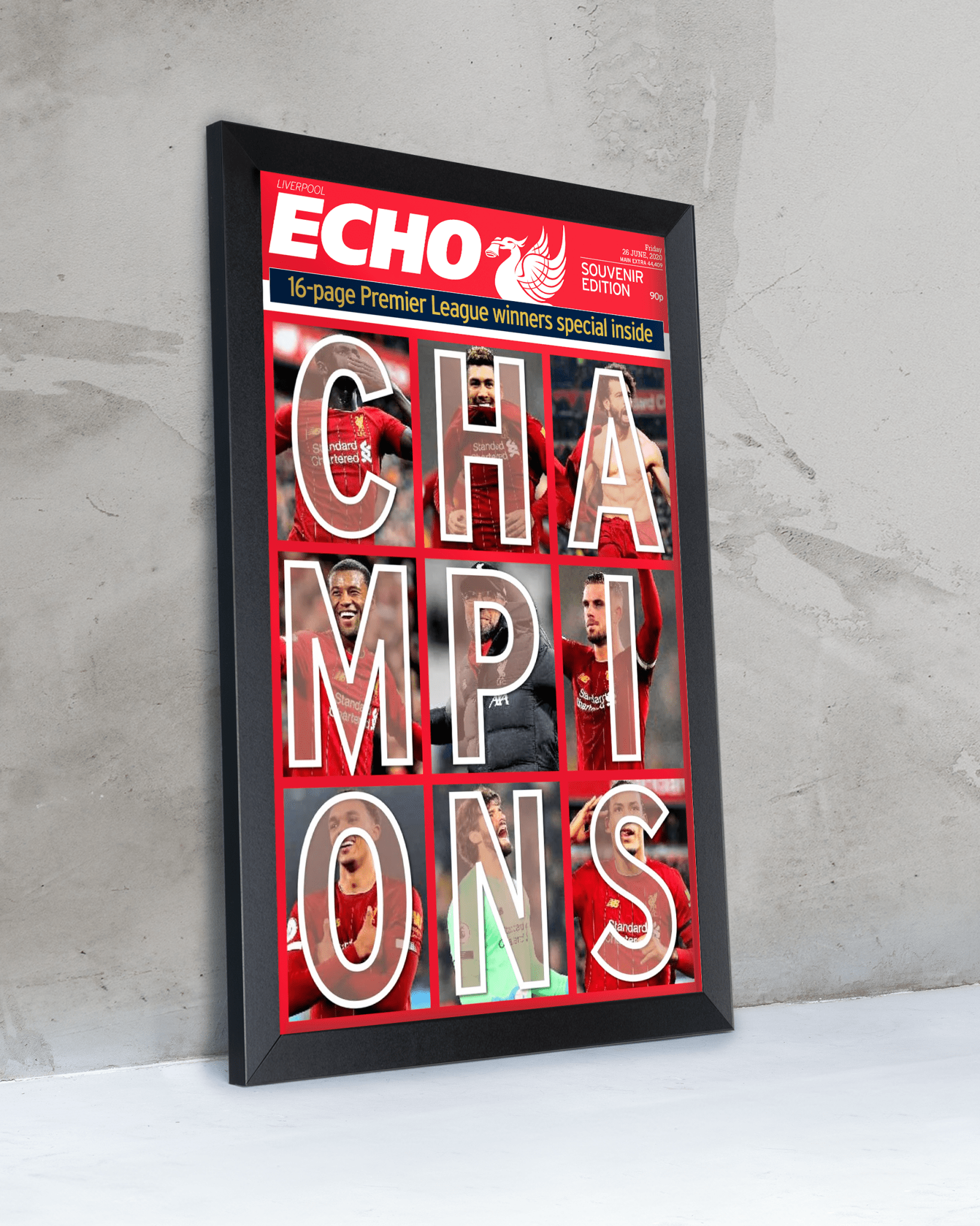 2020 Liverpool Football "CHAMPIONS" Premier League Winners Framed Newspaper - TitleGameFrames.com